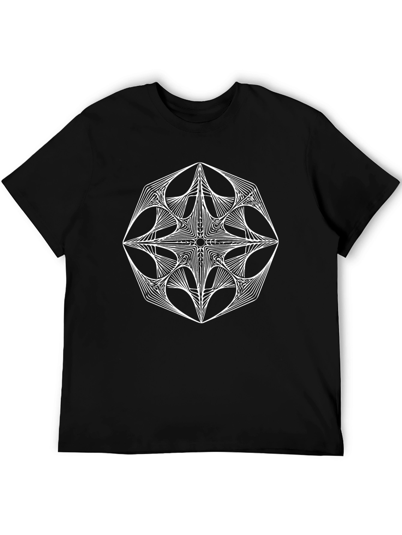 Geometric White Graphic Print Black T-Shirt