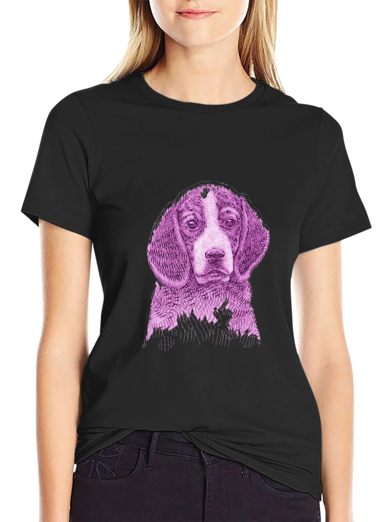 Dog Graphic Print Black Tee