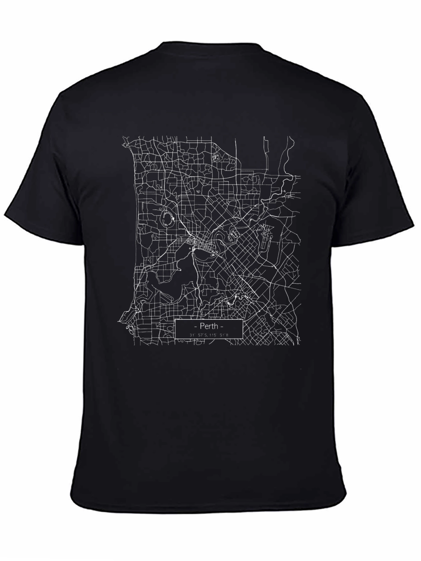 Perth City Map Graphic Tee - Black Cotton T-Shirt