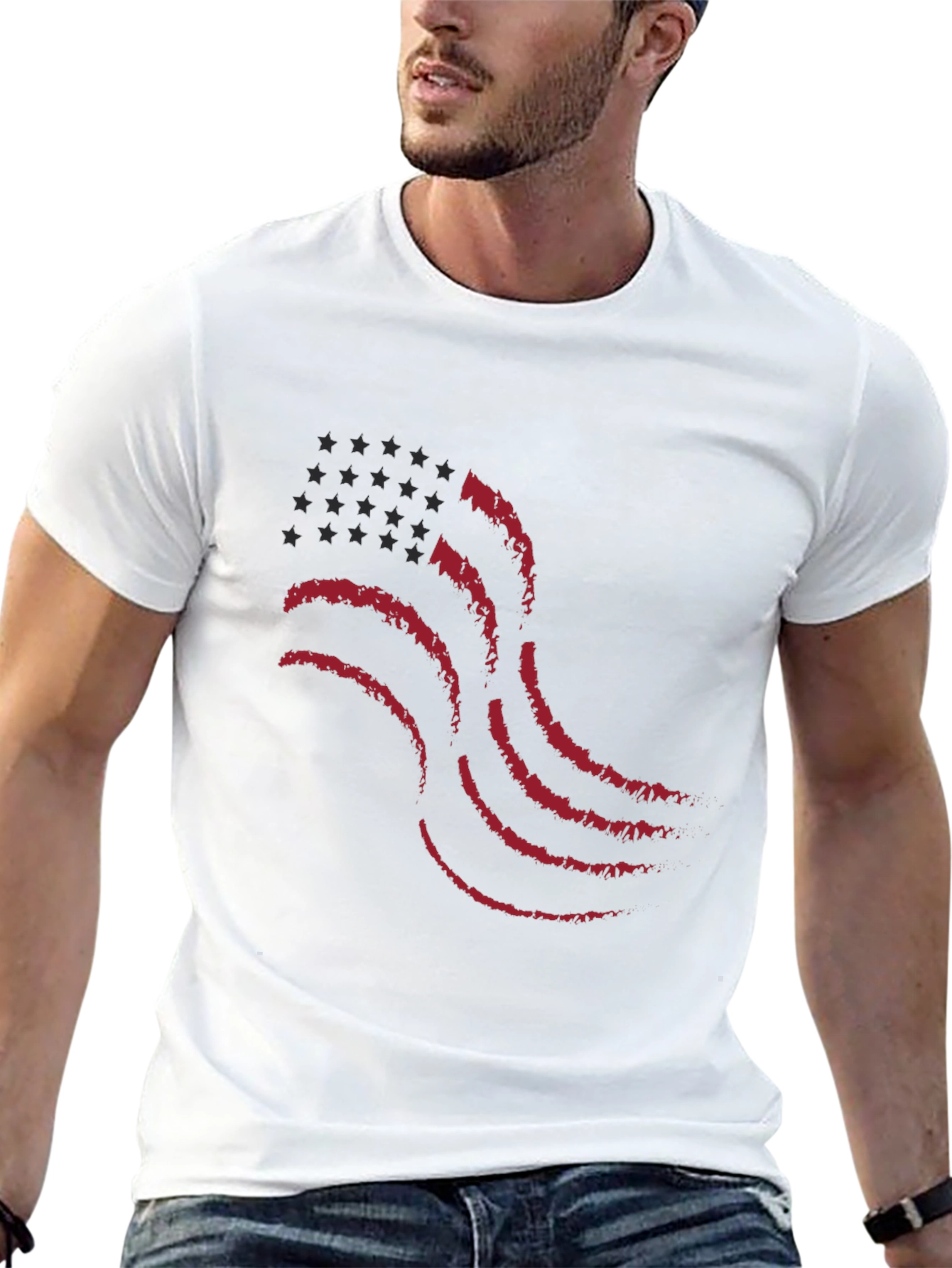 Waving American Flag Graphic T-Shirt
