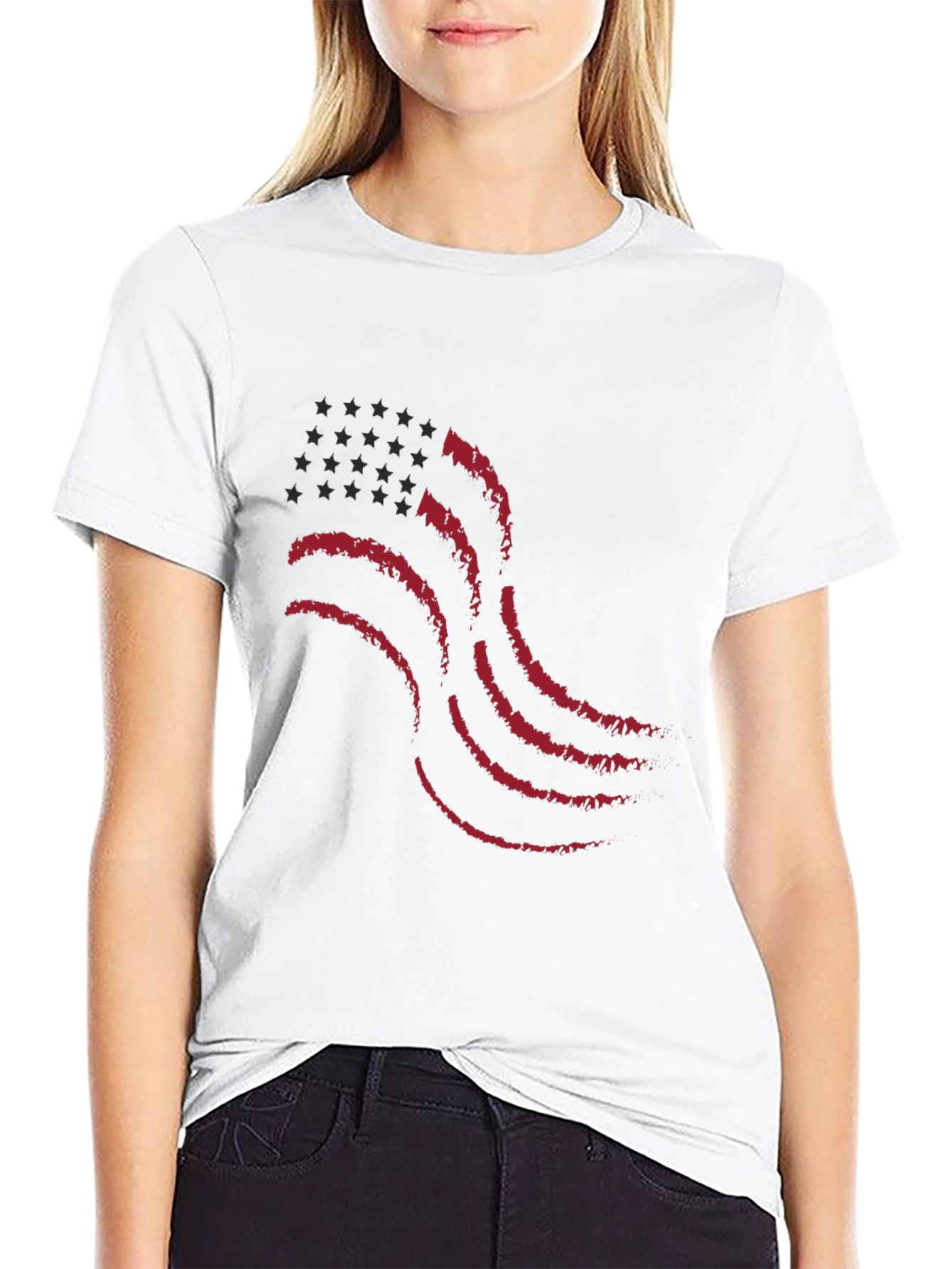 Waving American Flag Graphic T-Shirt