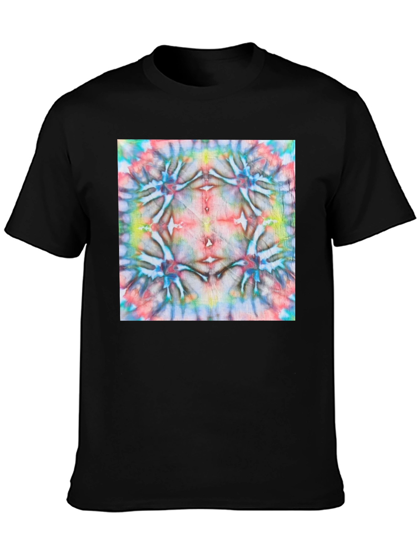 Psychedelic Tie-Dye Pattern Black Cotton Tee