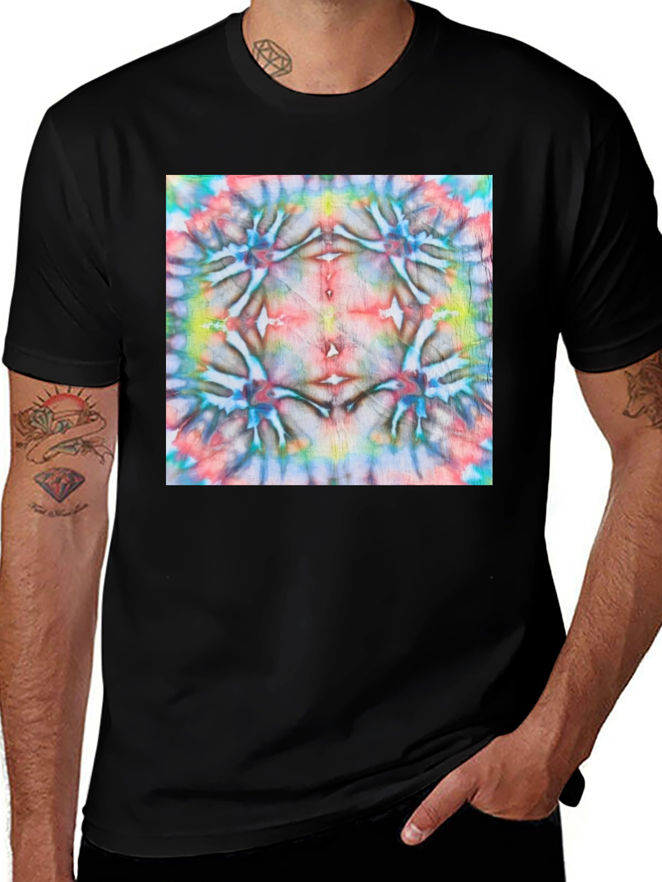 Psychedelic Tie-Dye Pattern Black Cotton Tee