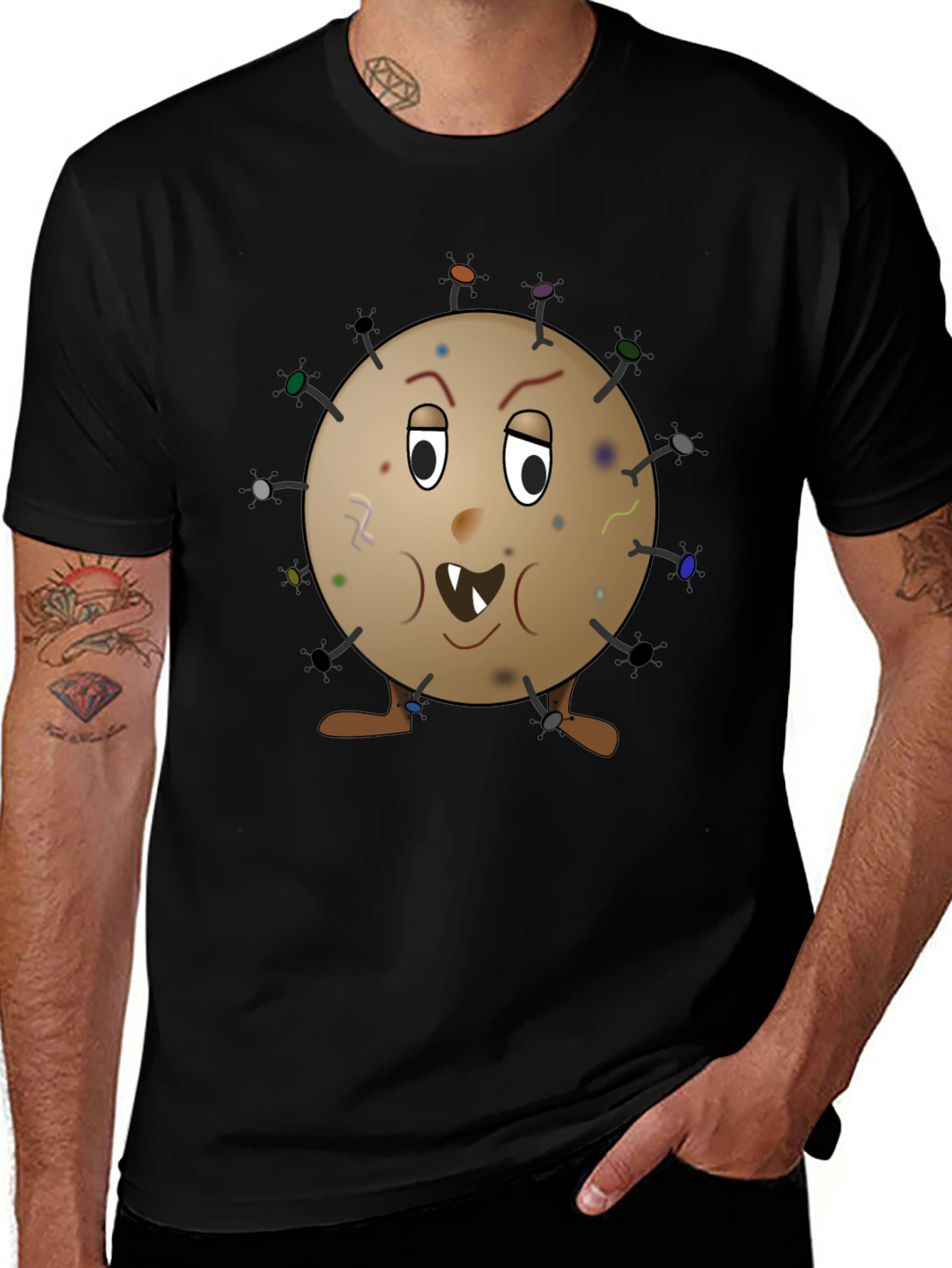 Funny Germ Cartoon Graphic Tee - Novelty T-Shirt