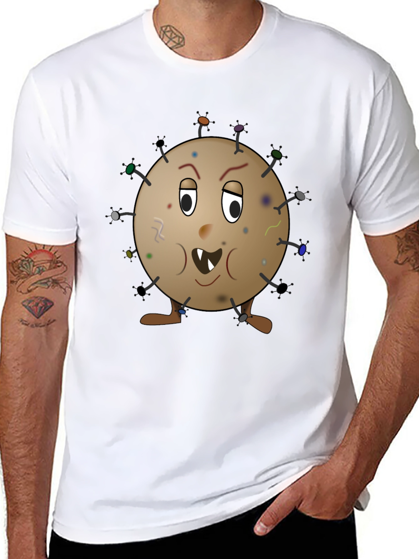 Funny Germ Cartoon Graphic Tee - Novelty T-Shirt