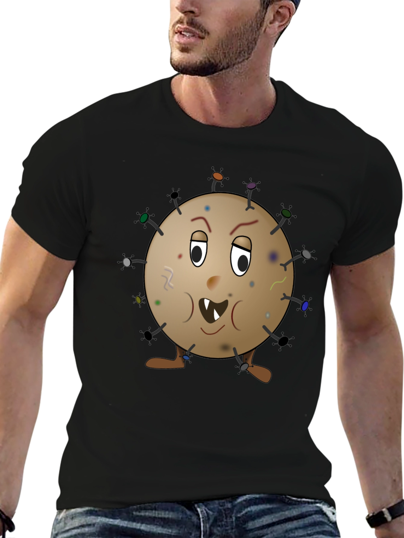 Funny Germ Cartoon Graphic Tee - Novelty T-Shirt