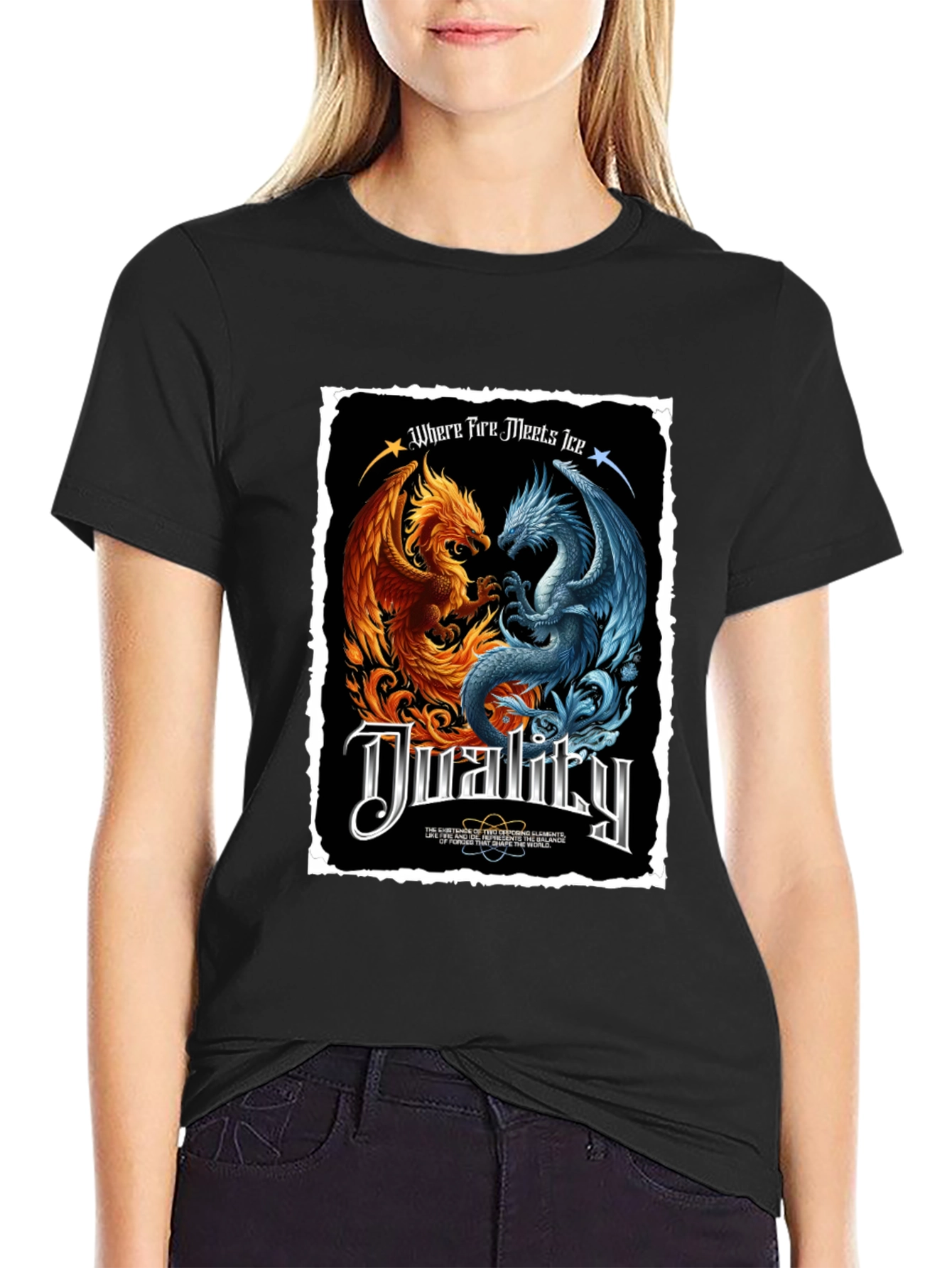 Duality Fire and Ice Dragon Graphic T-Shirt