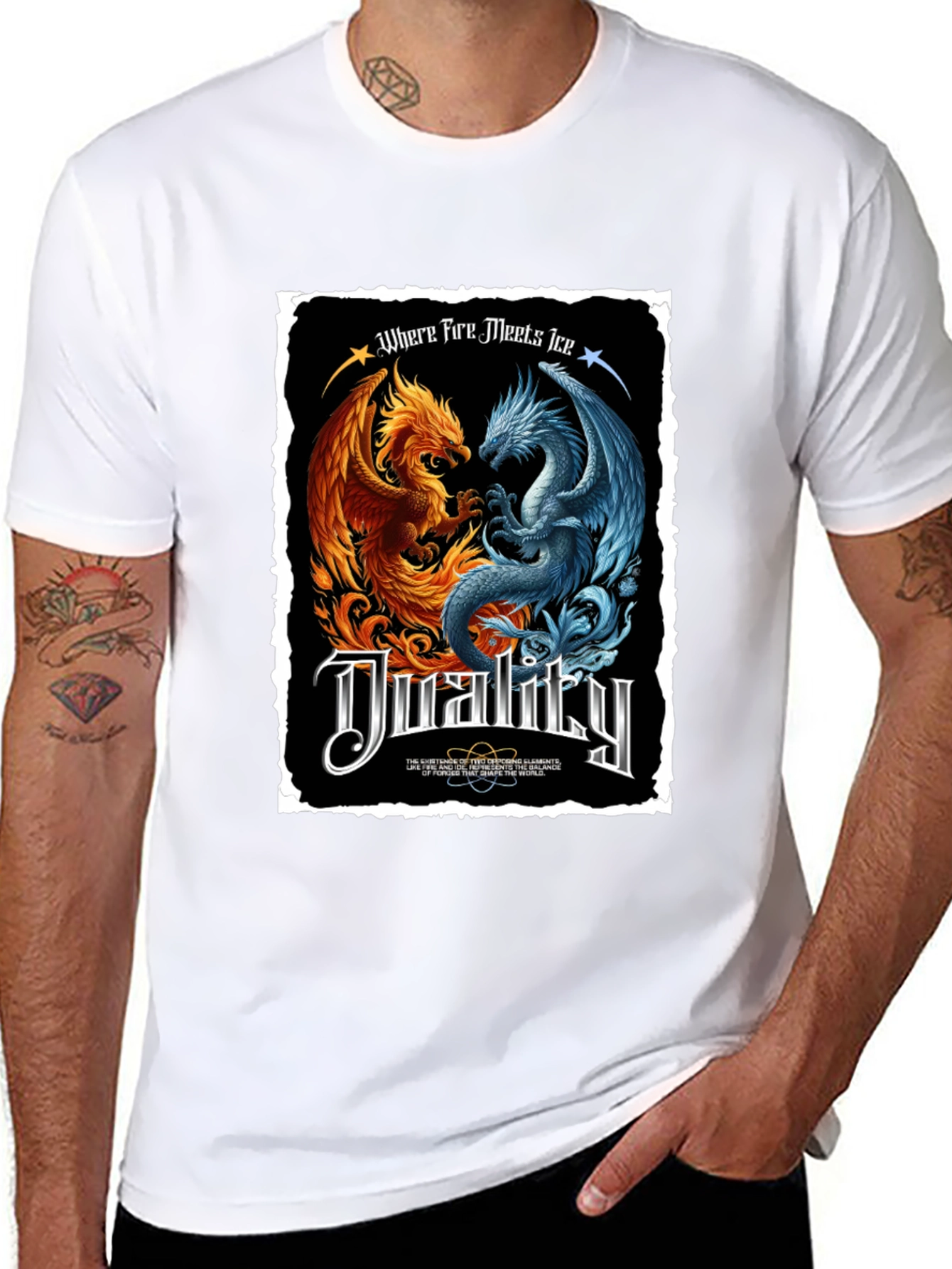 Duality Fire and Ice Dragon Graphic T-Shirt