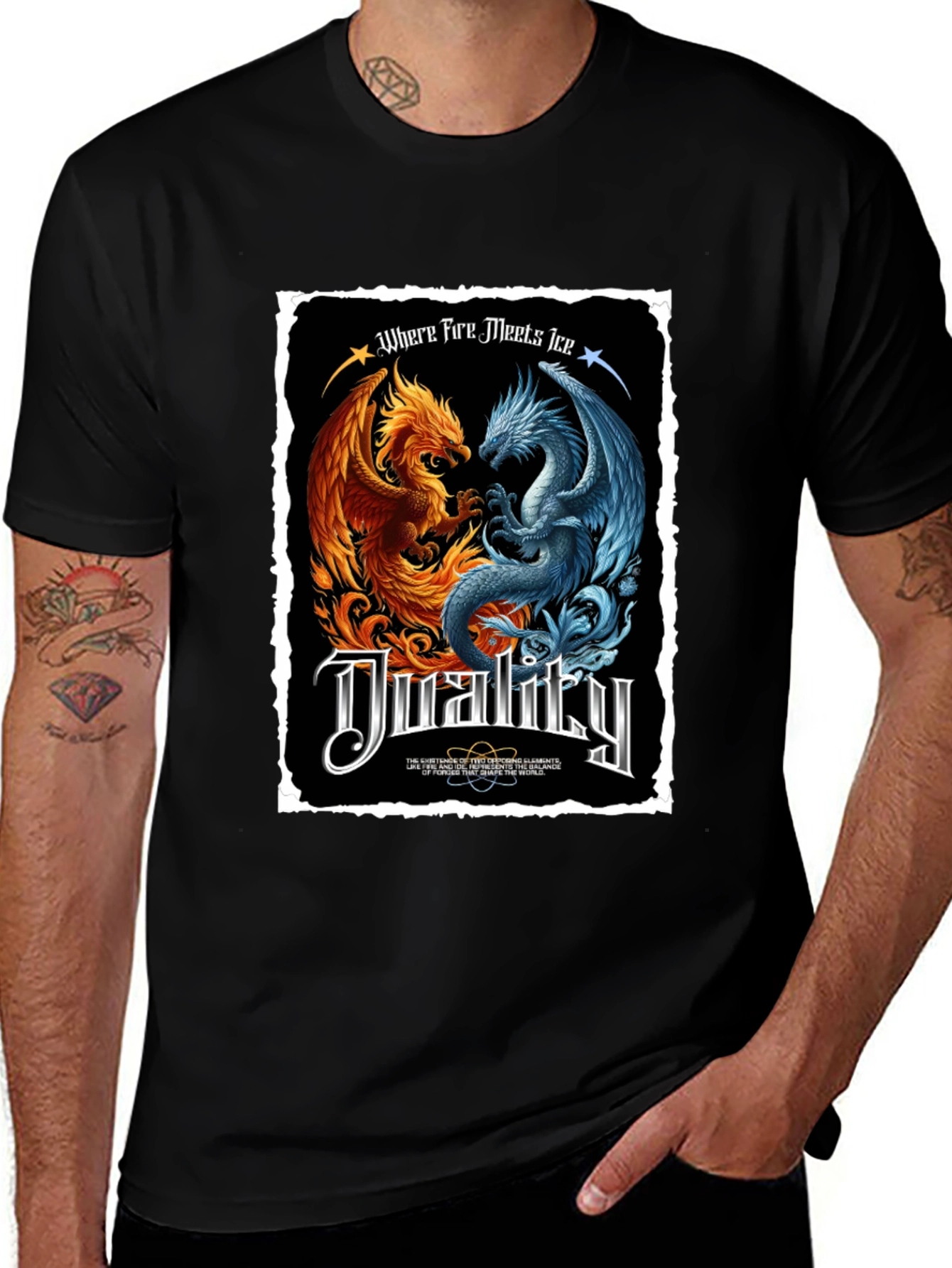 Duality Fire and Ice Dragon Graphic T-Shirt