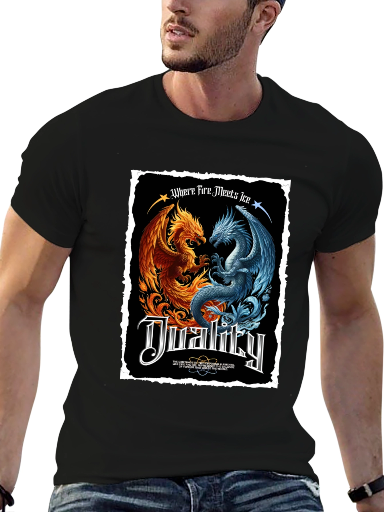 Duality Fire and Ice Dragon Graphic T-Shirt