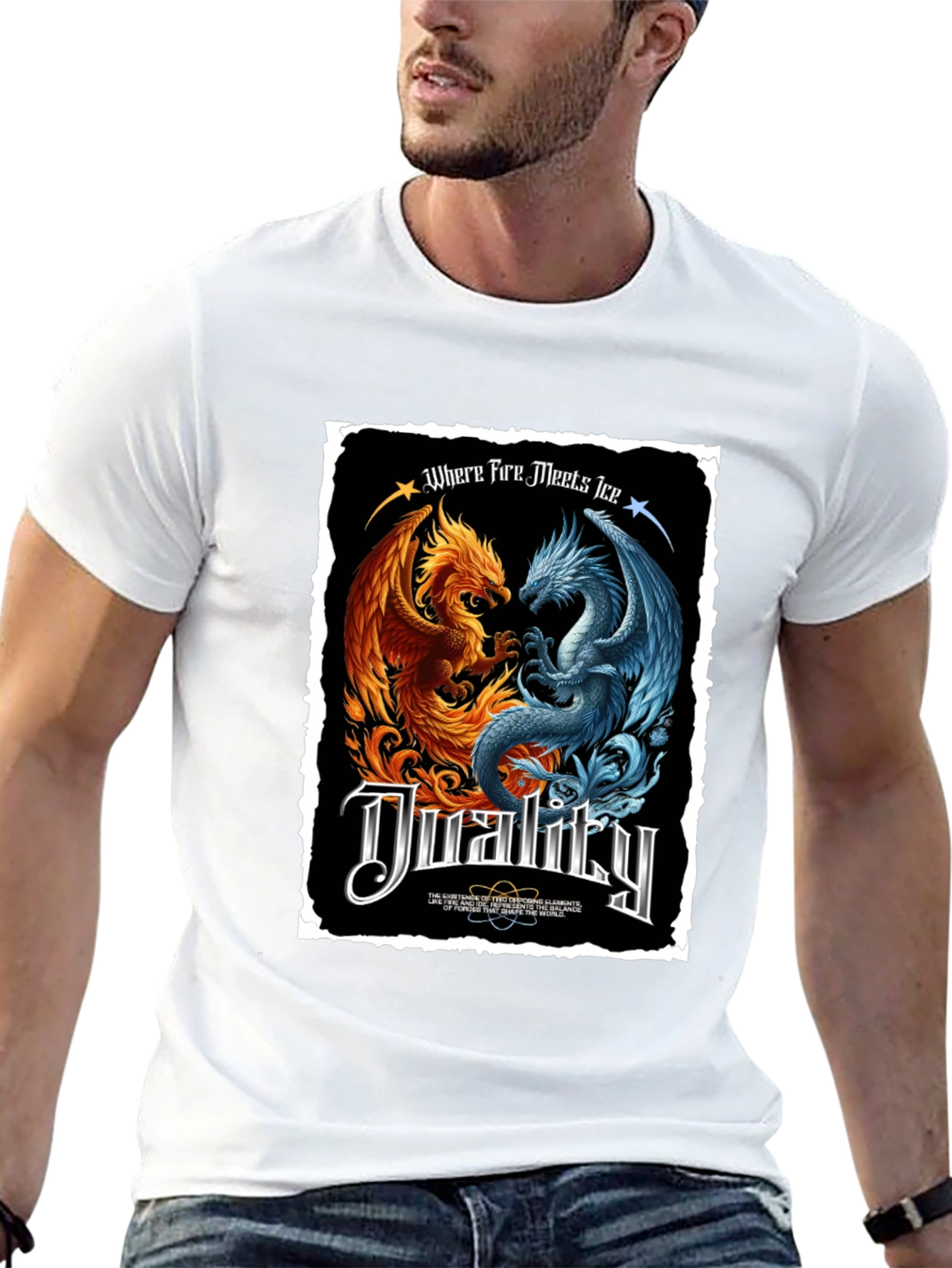 Duality Fire and Ice Dragon Graphic T-Shirt