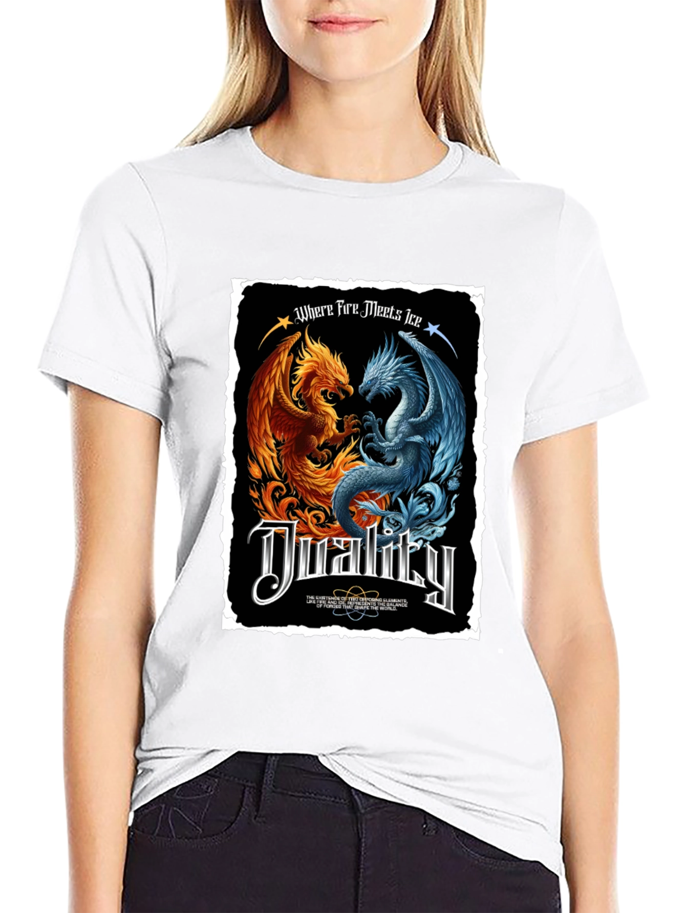 Duality Fire and Ice Dragon Graphic T-Shirt