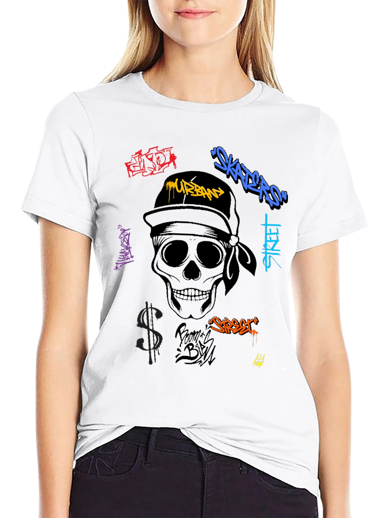 Urban Graffiti Skull Graphic T-Shirt