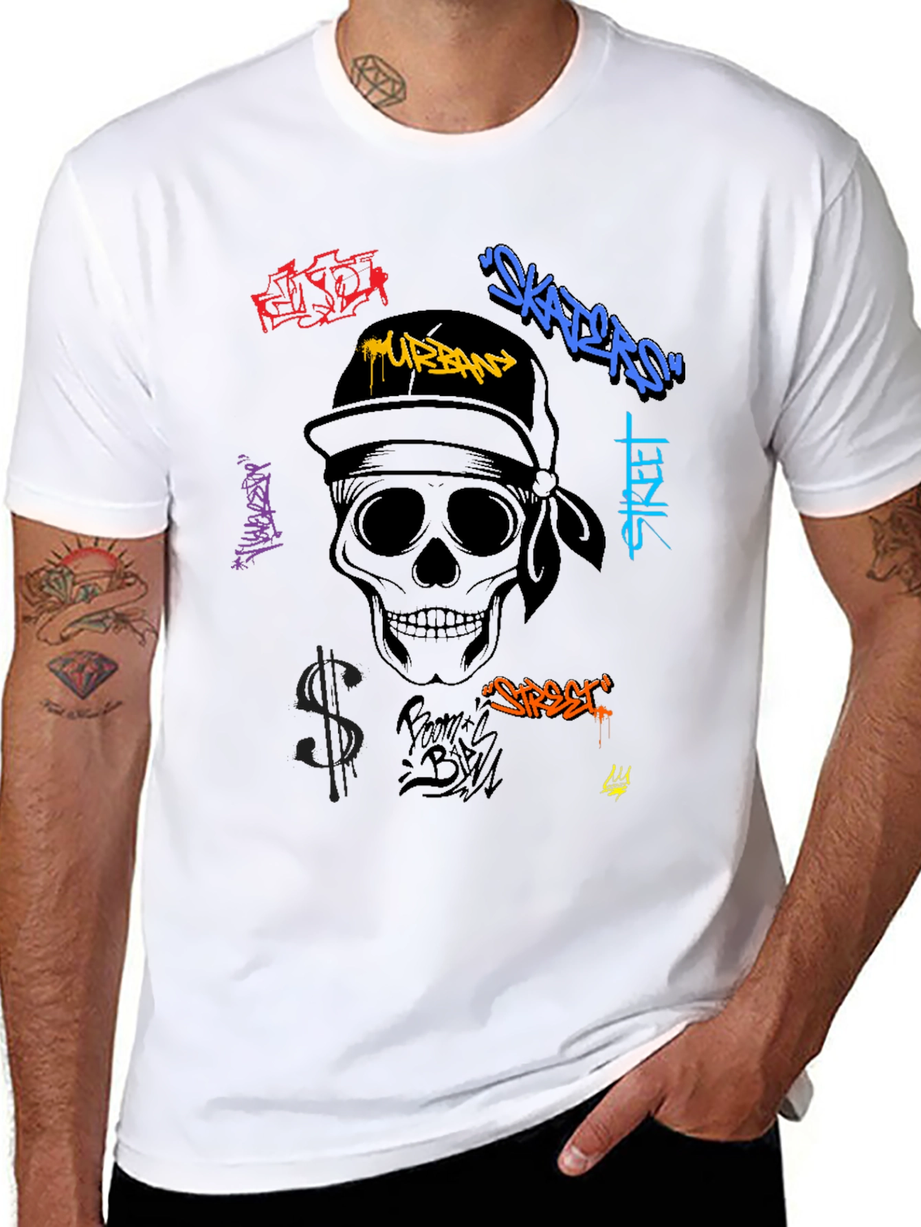 Urban Graffiti Skull Graphic T-Shirt