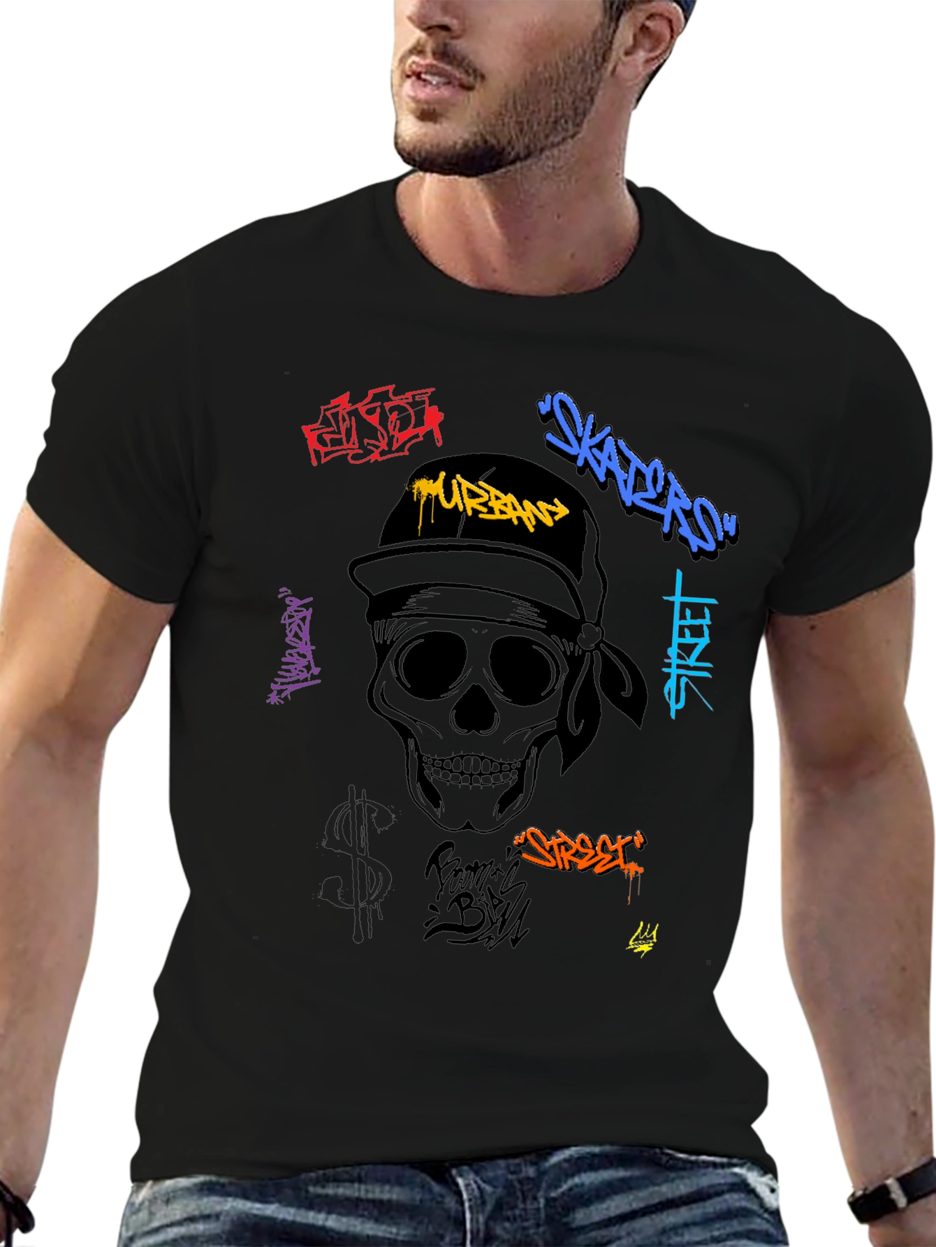 Urban Graffiti Skull Graphic T-Shirt