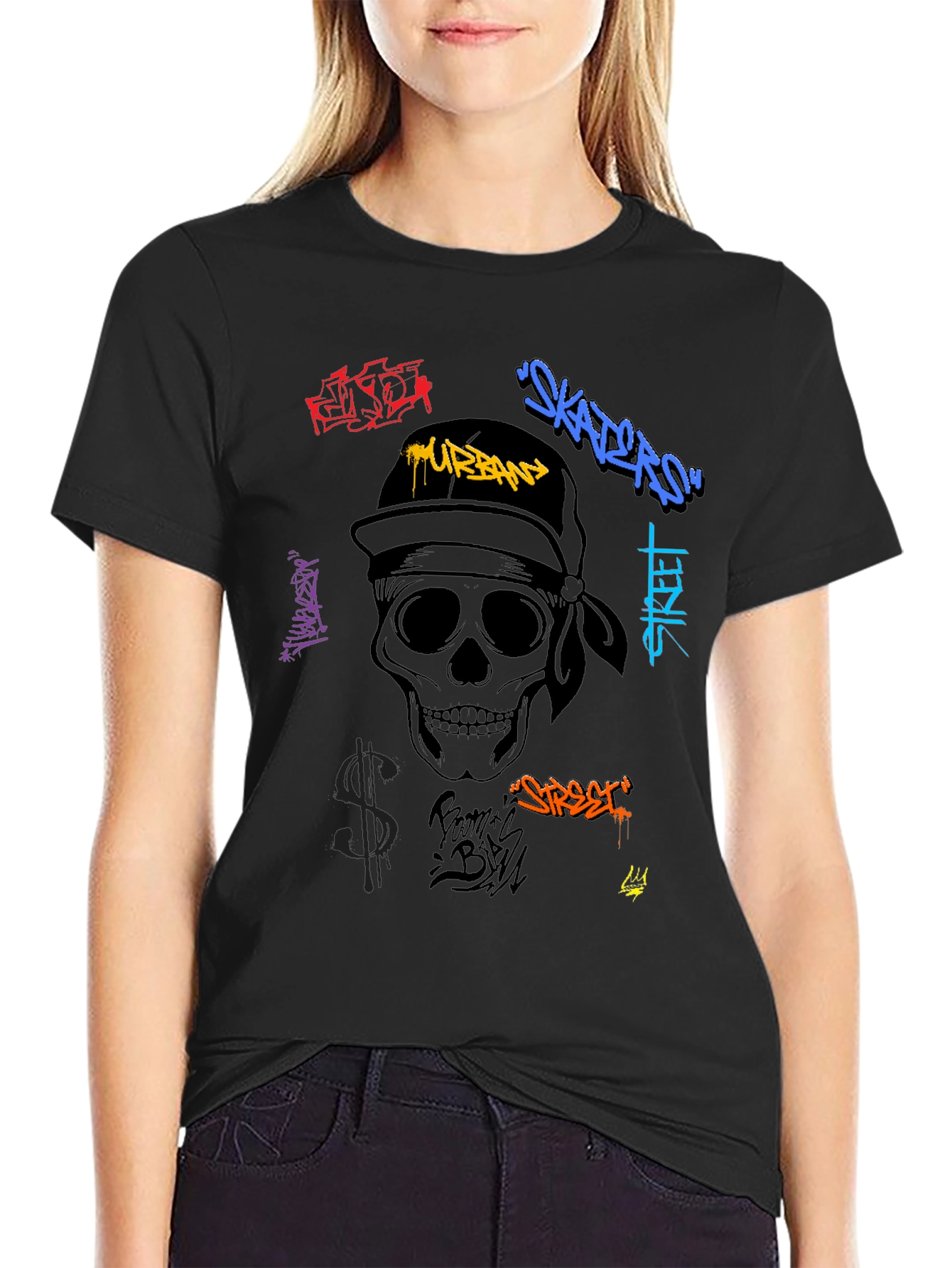 Urban Graffiti Skull Graphic T-Shirt