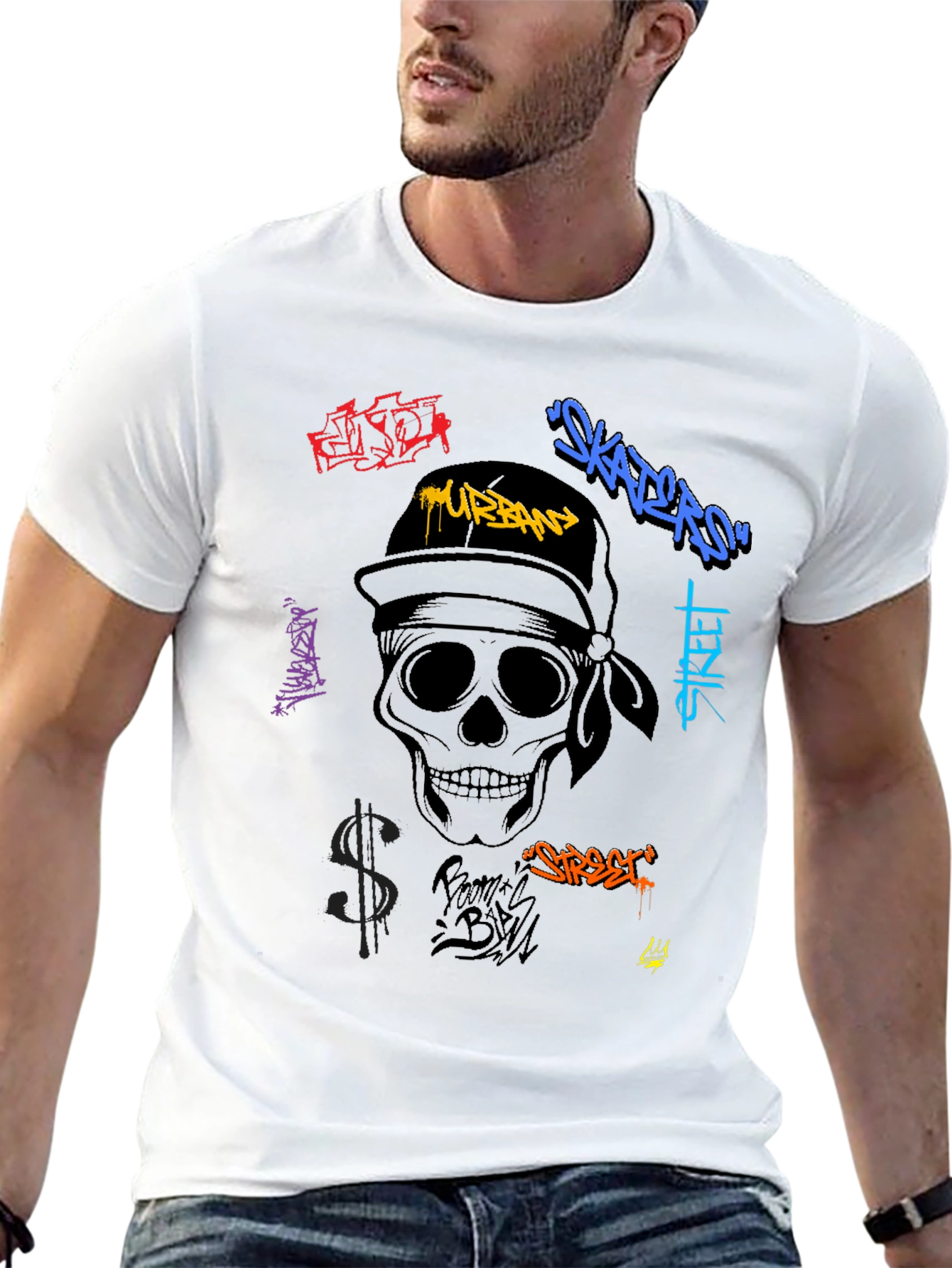 Urban Graffiti Skull Graphic T-Shirt