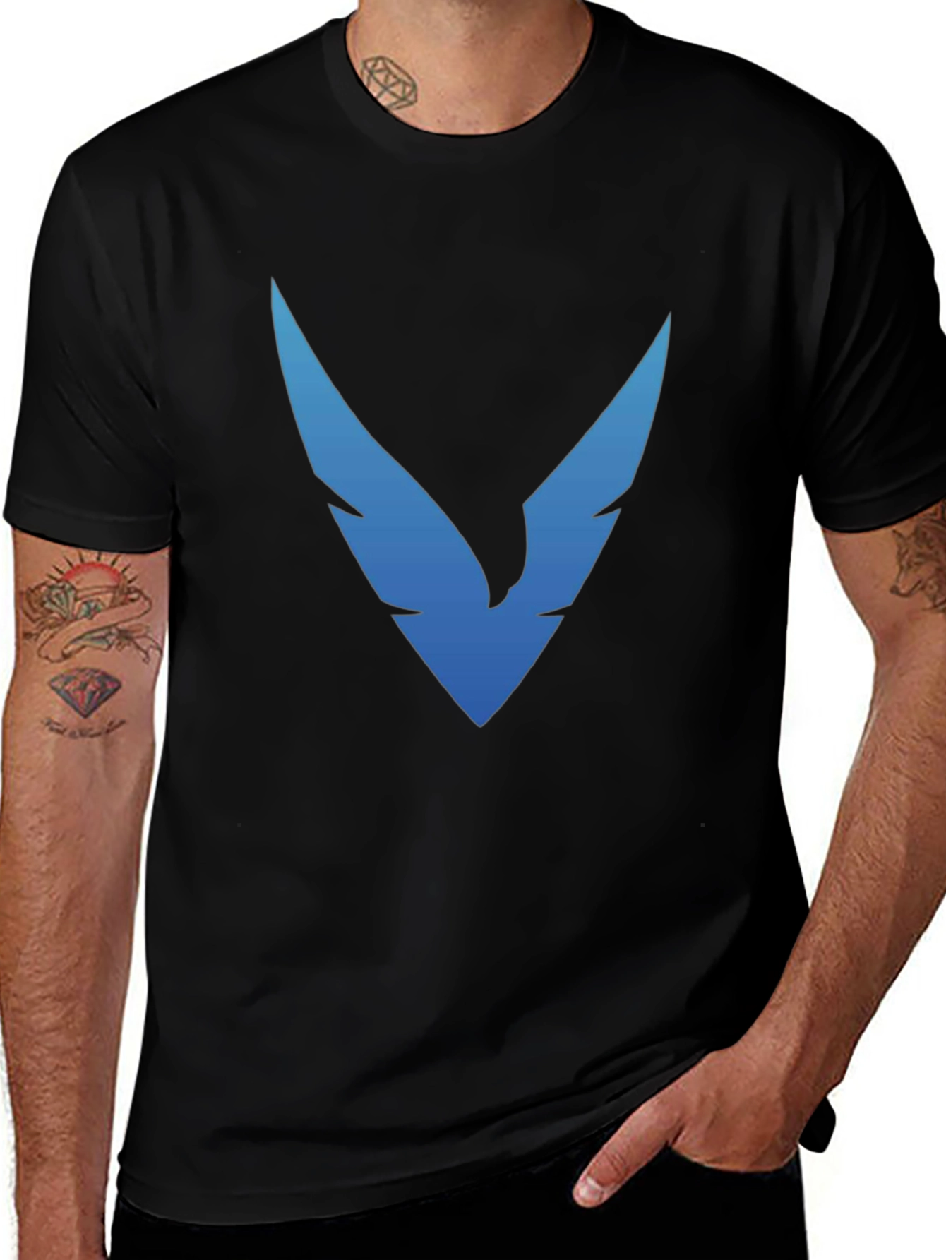 Black T-Shirt with Blue Winged Logo