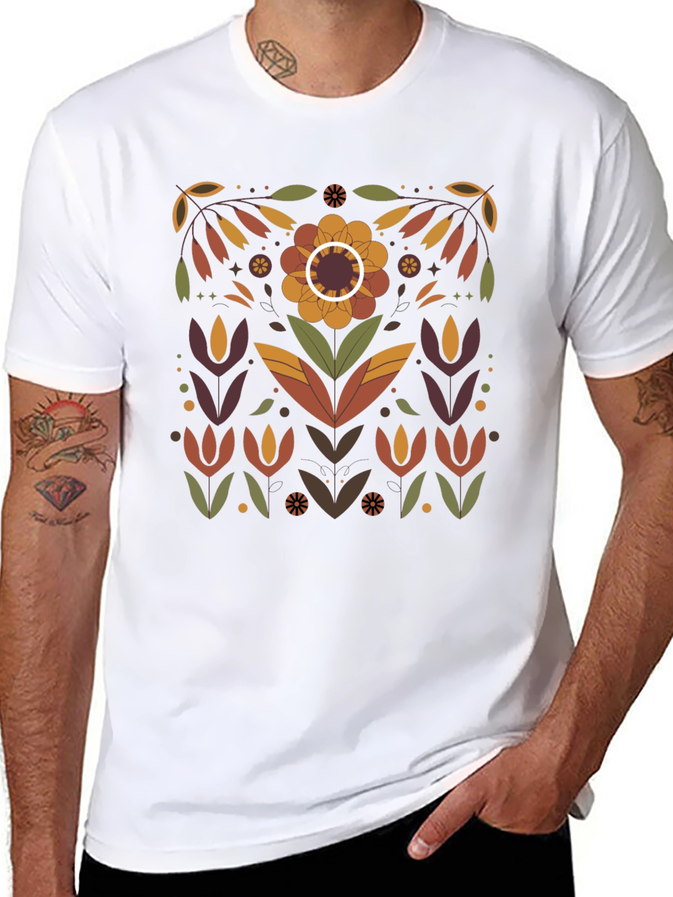 Floral Graphic Print Black T-Shirt