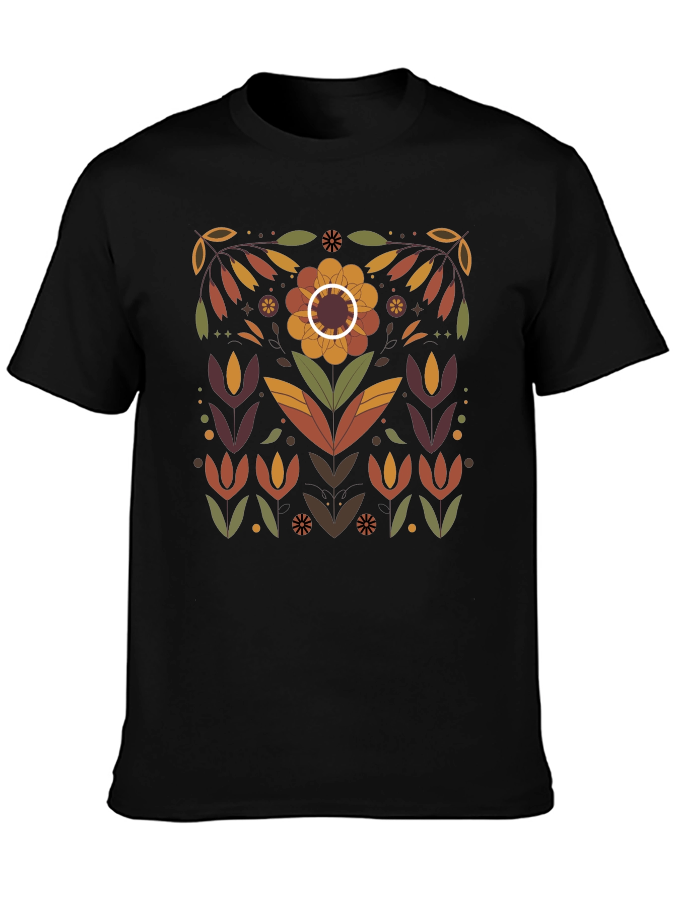 Floral Graphic Print Black T-Shirt