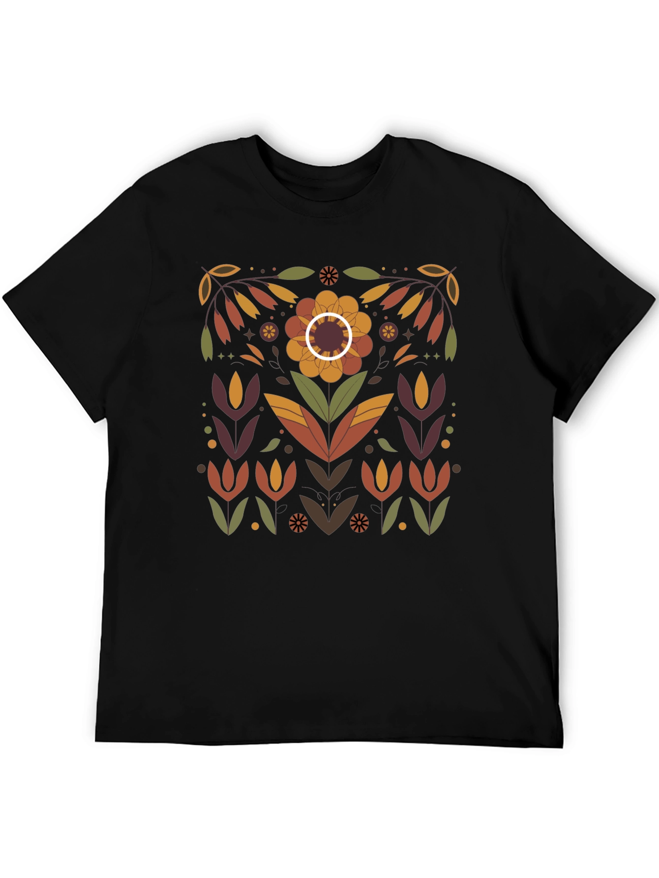 Floral Graphic Print Black T-Shirt