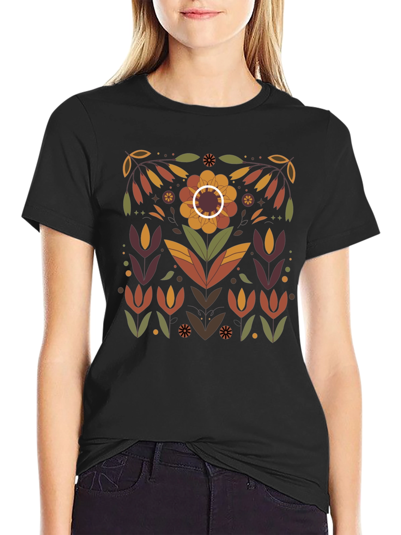 Floral Graphic Print Black T-Shirt