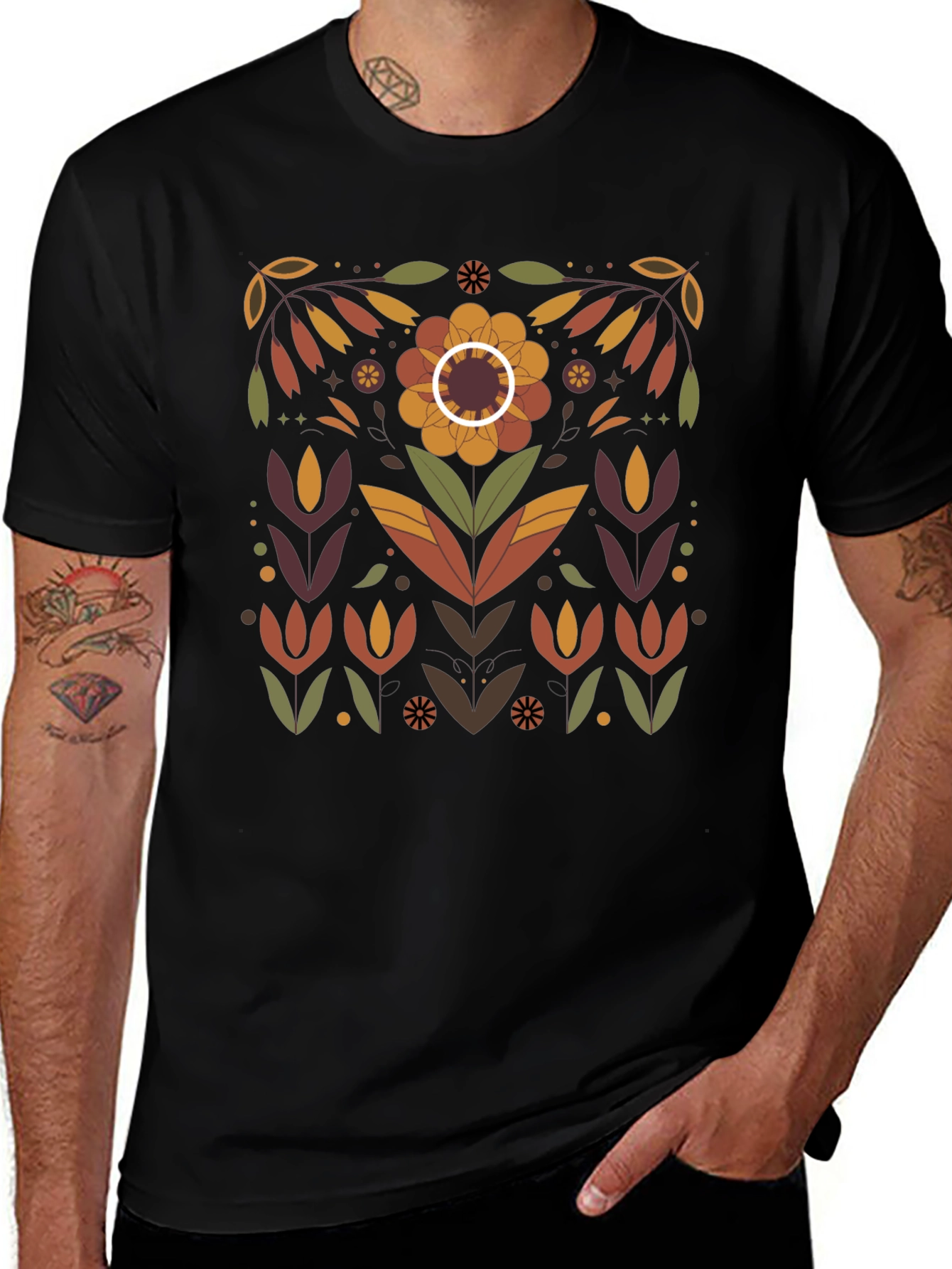 Floral Graphic Print Black T-Shirt