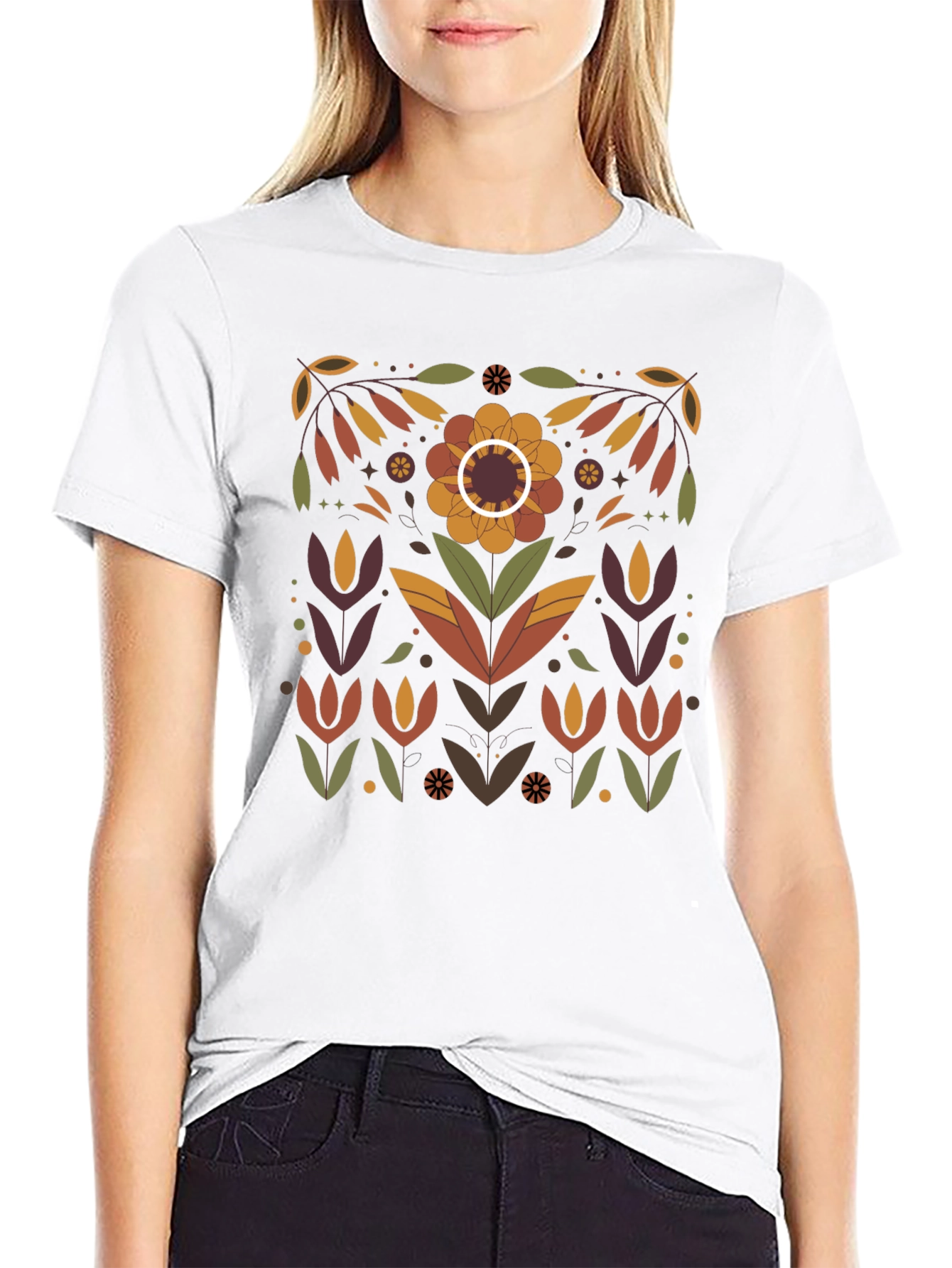 Floral Graphic Print Black T-Shirt