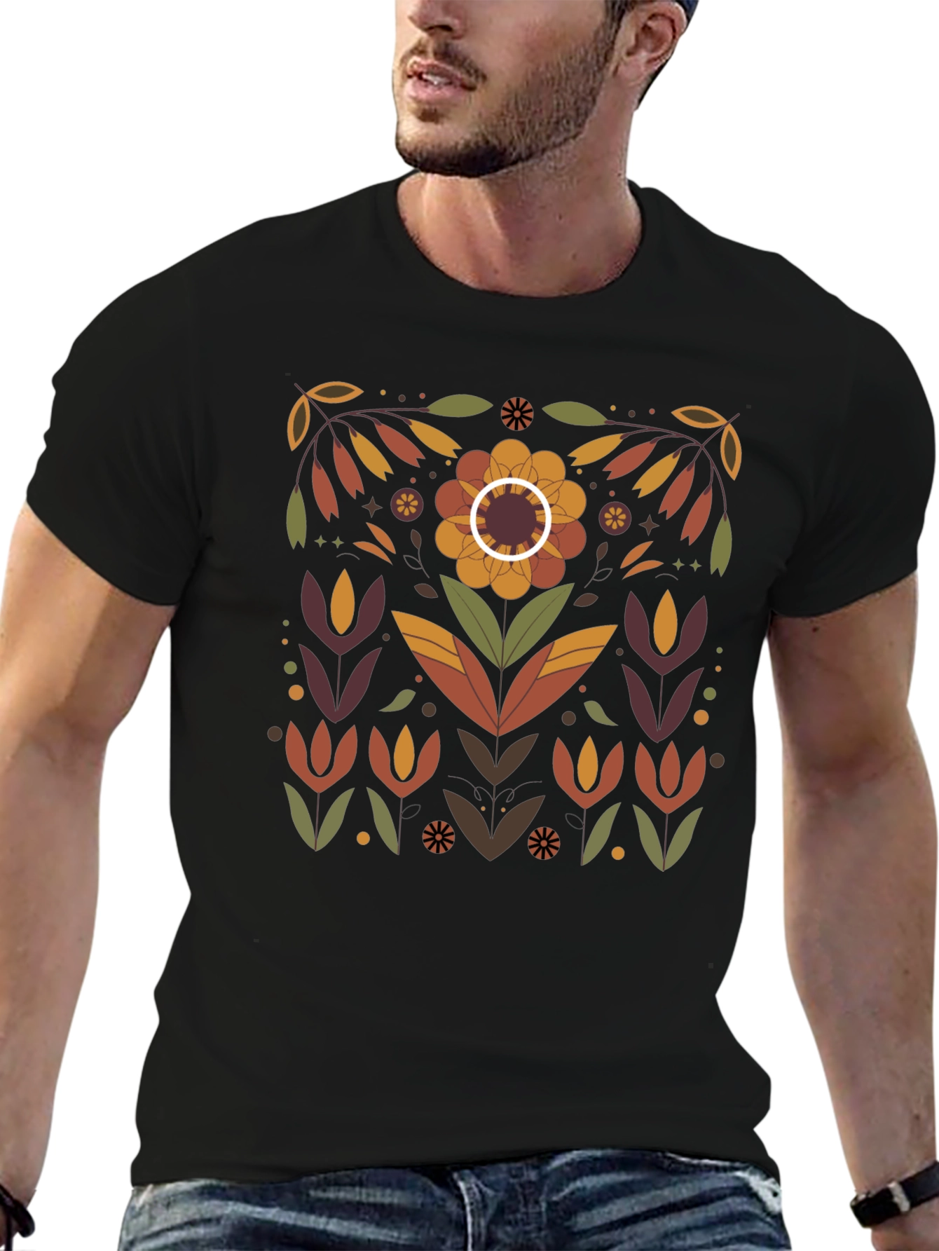 Floral Graphic Print Black T-Shirt