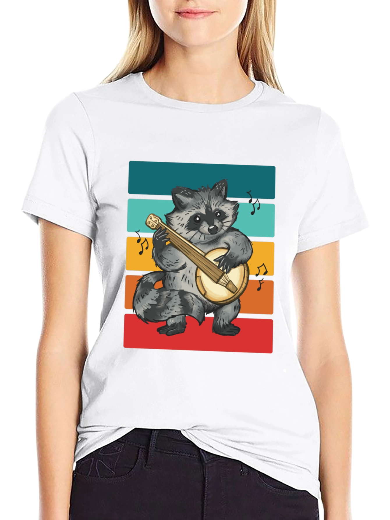 Raccoon Banjo Player T-Shirt - Black