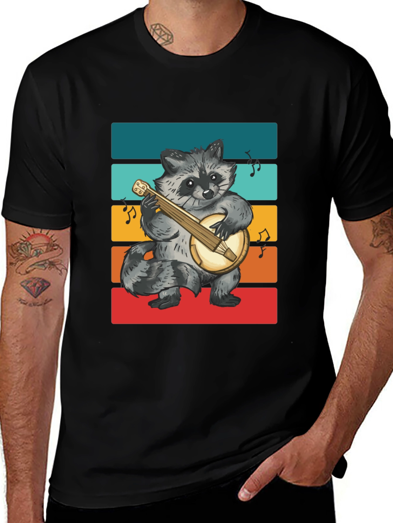 Raccoon Banjo Player T-Shirt - Black