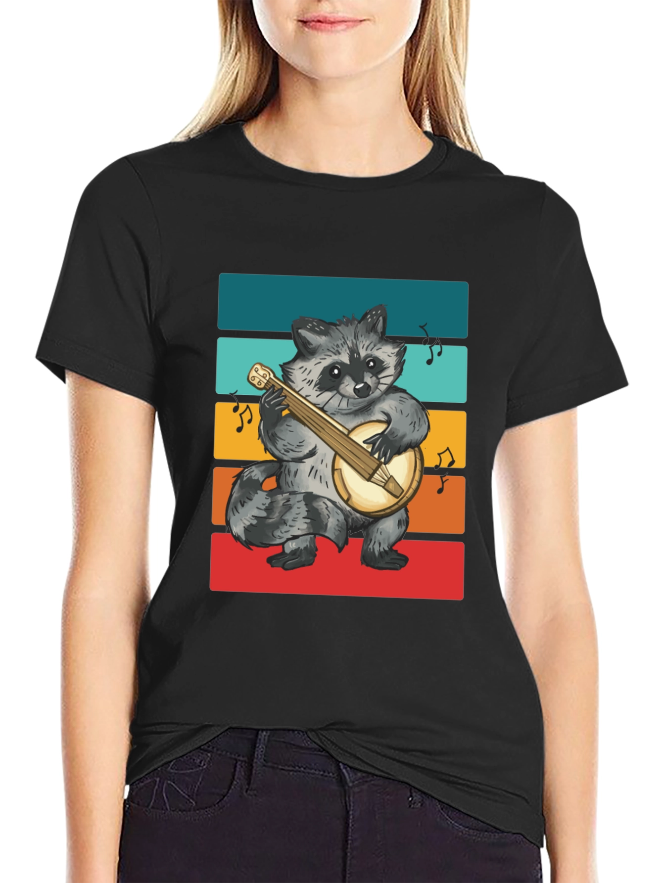 Raccoon Banjo Player T-Shirt - Black