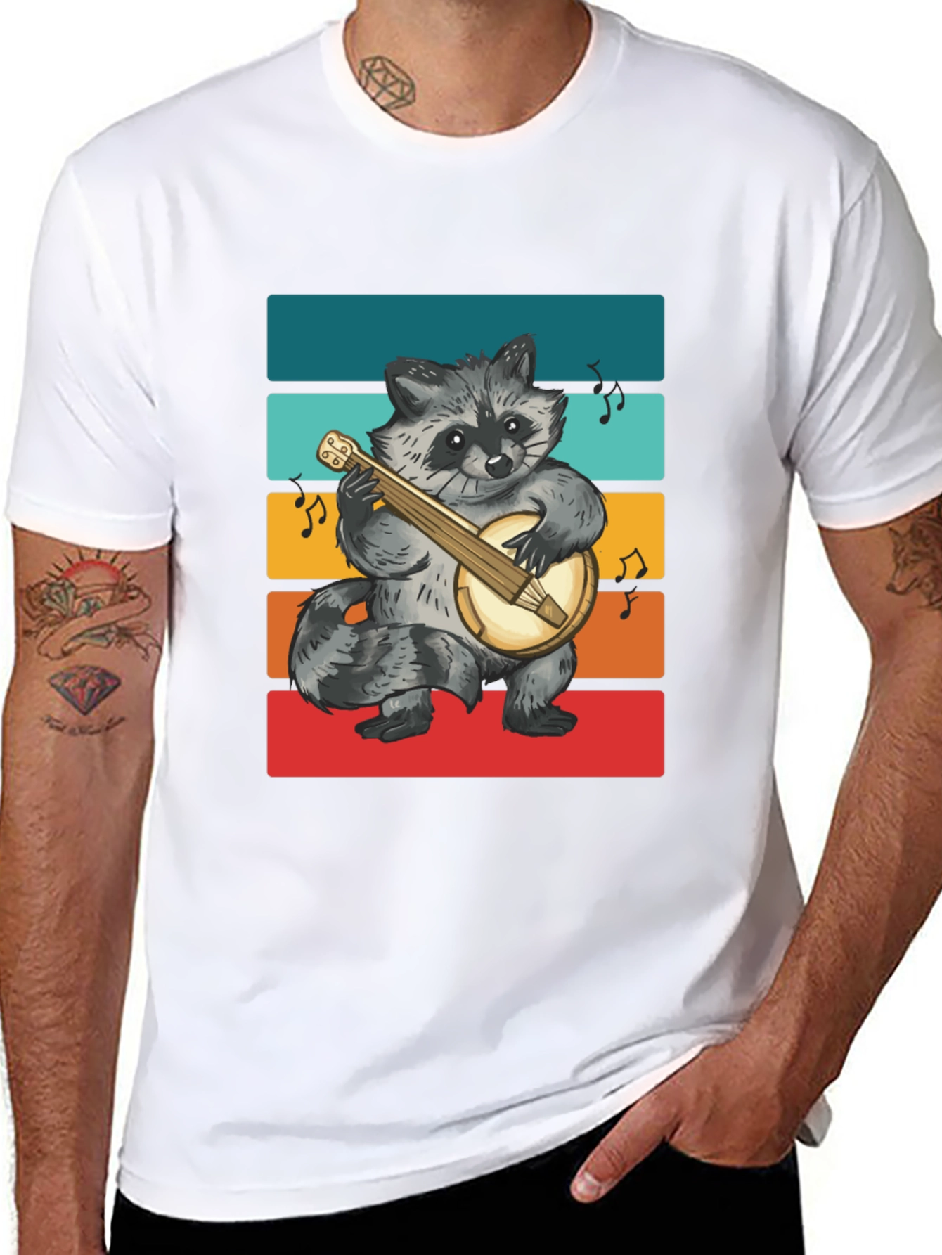 Raccoon Banjo Player T-Shirt - Black