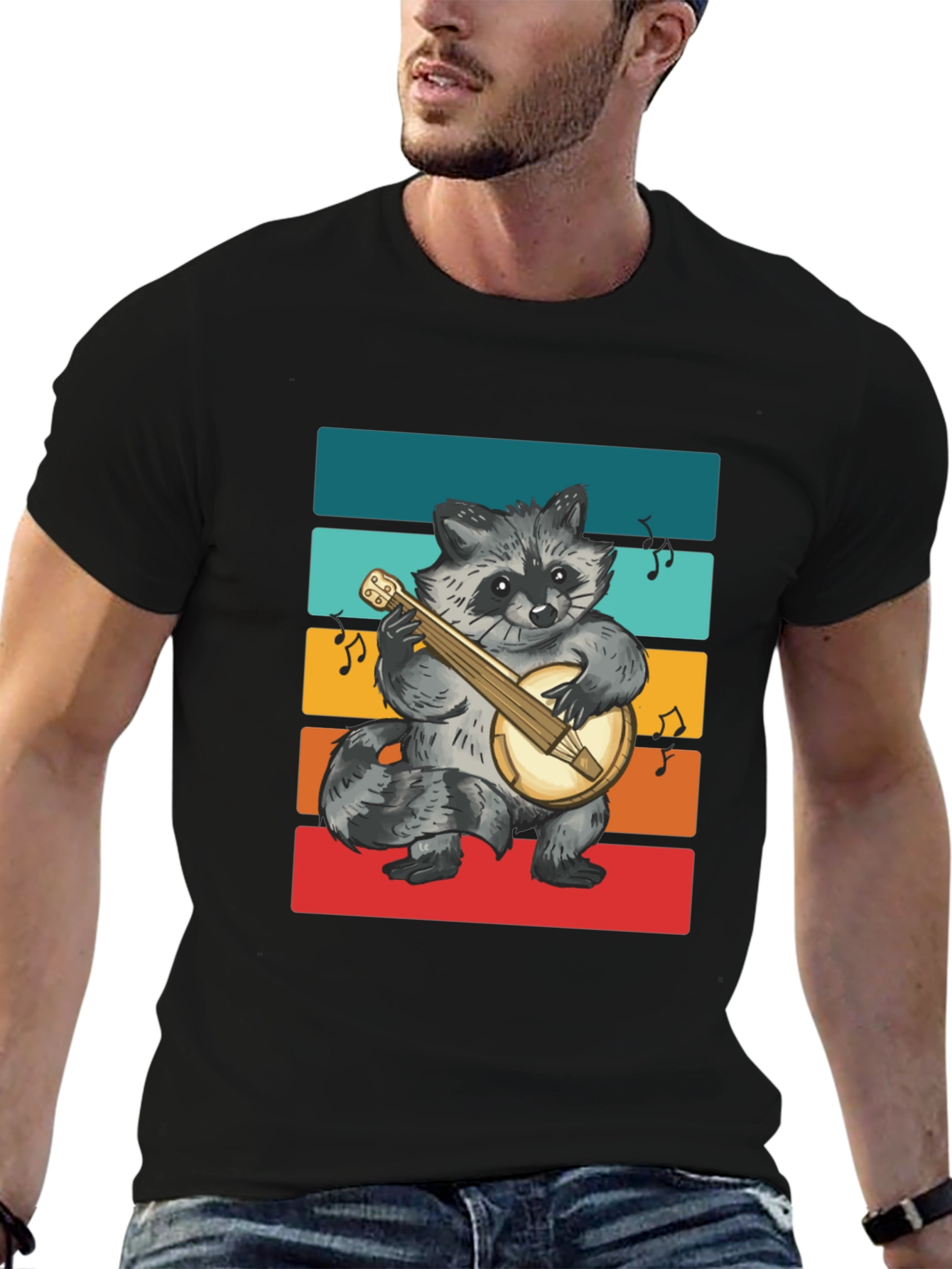 Raccoon Banjo Player T-Shirt - Black
