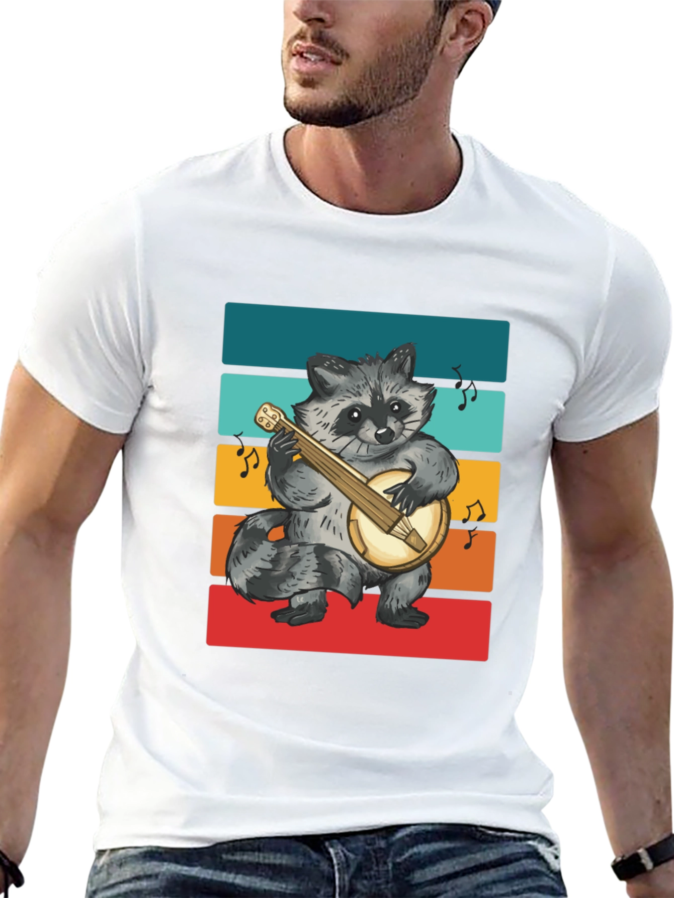 Raccoon Banjo Player T-Shirt - Black