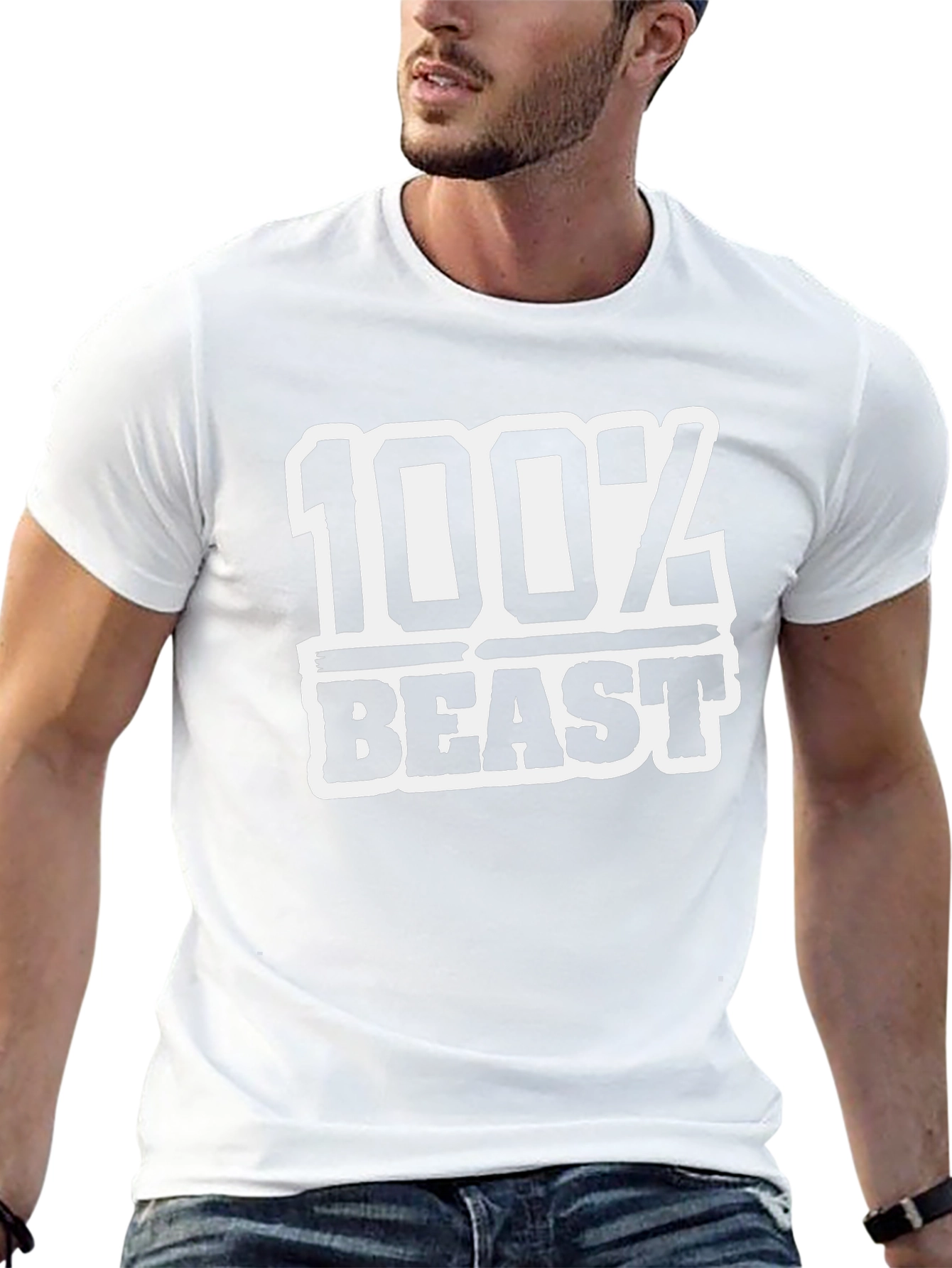 100% Beast Black Graphic Tee - Gym Motivation