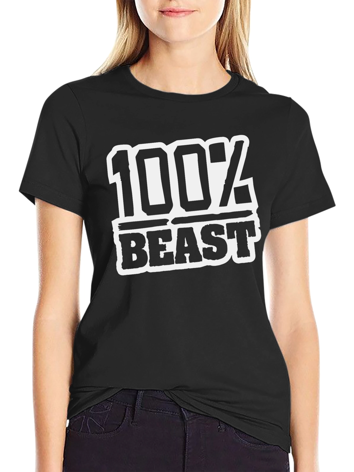 100% Beast Black Graphic Tee - Gym Motivation