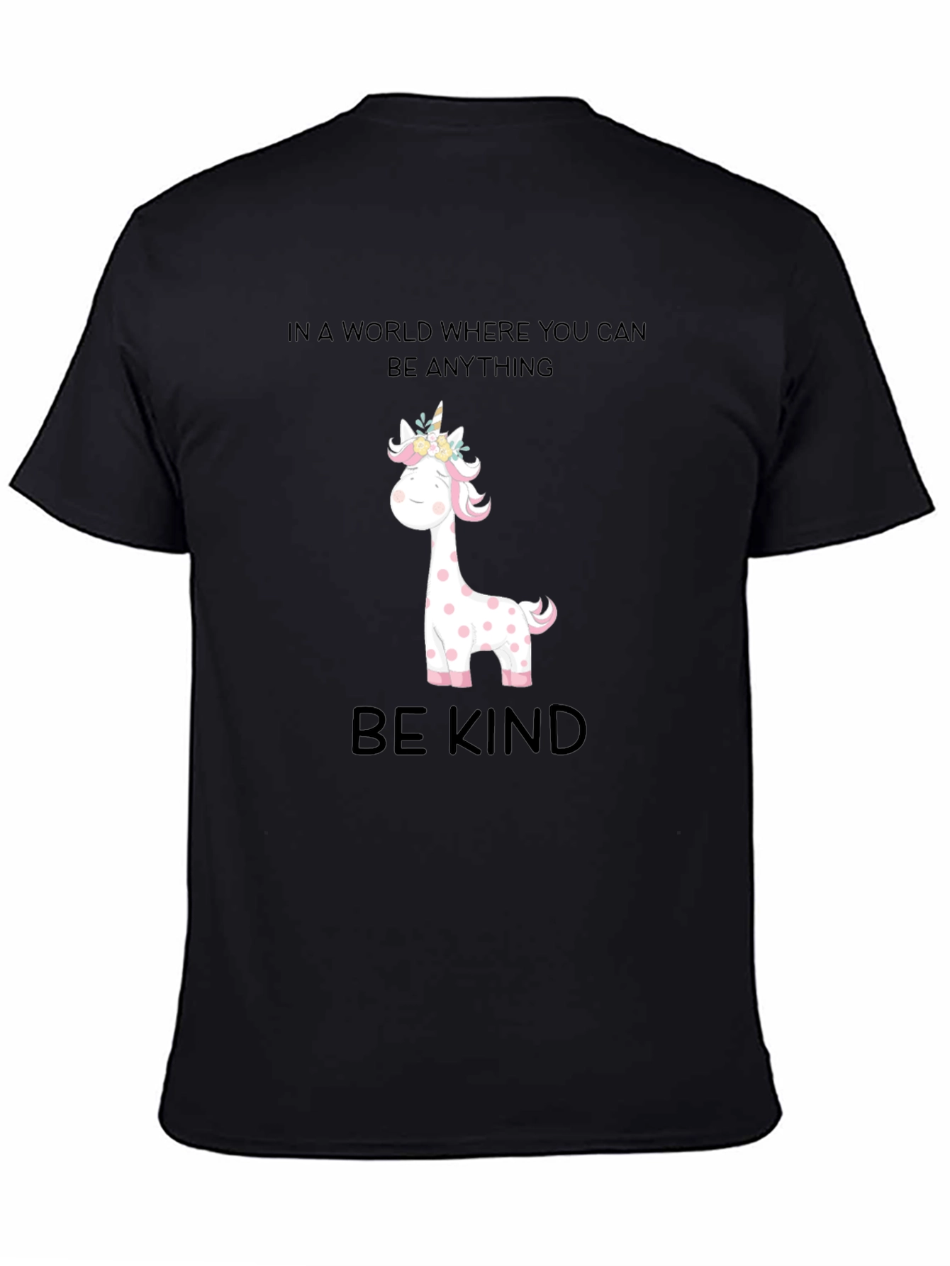 Be Kind Giraffe Unicorn Black Tee