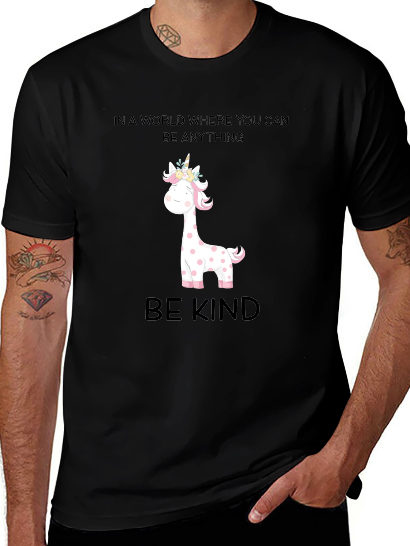 Be Kind Giraffe Unicorn Black Tee