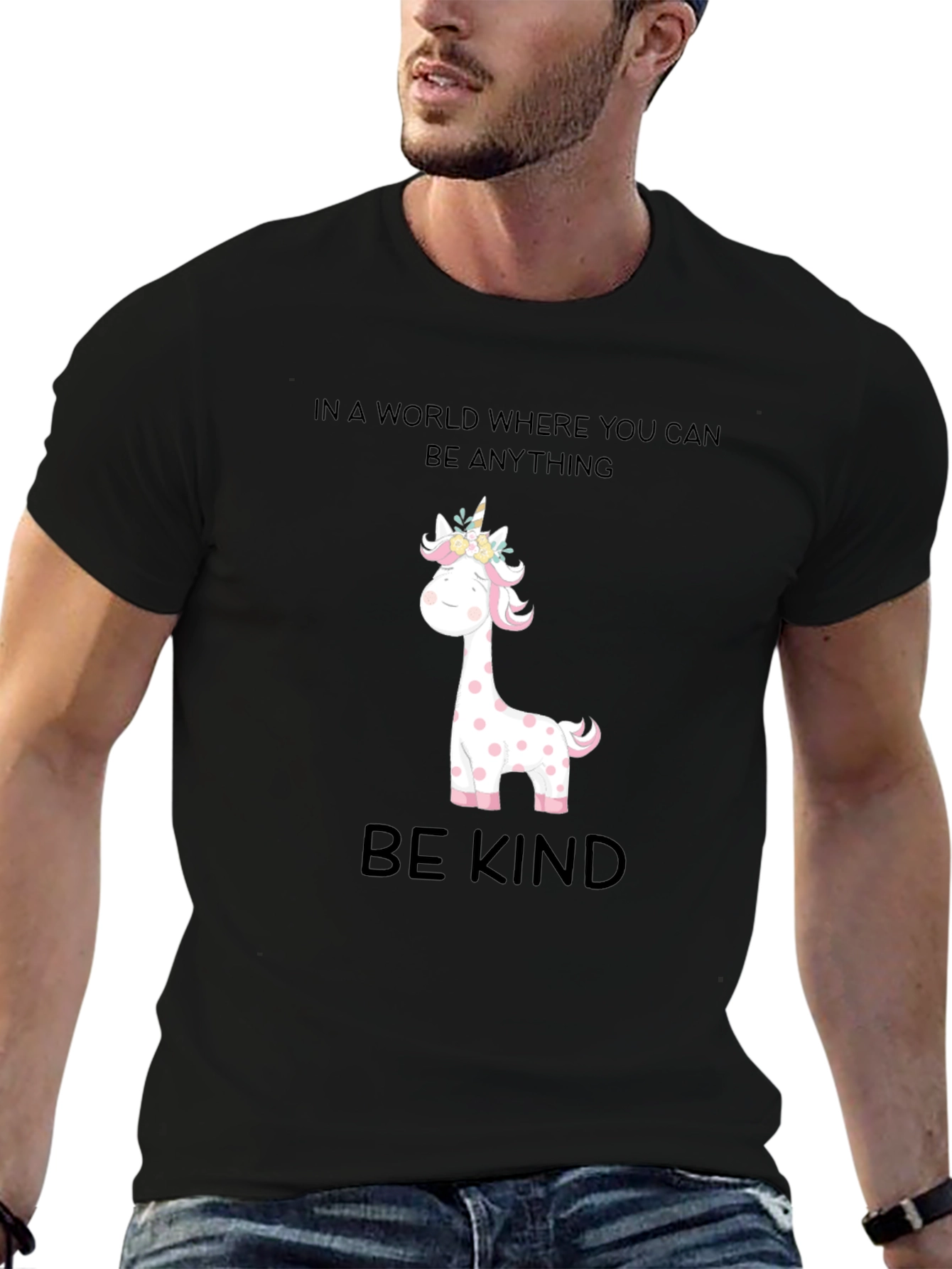 Be Kind Giraffe Unicorn Black Tee