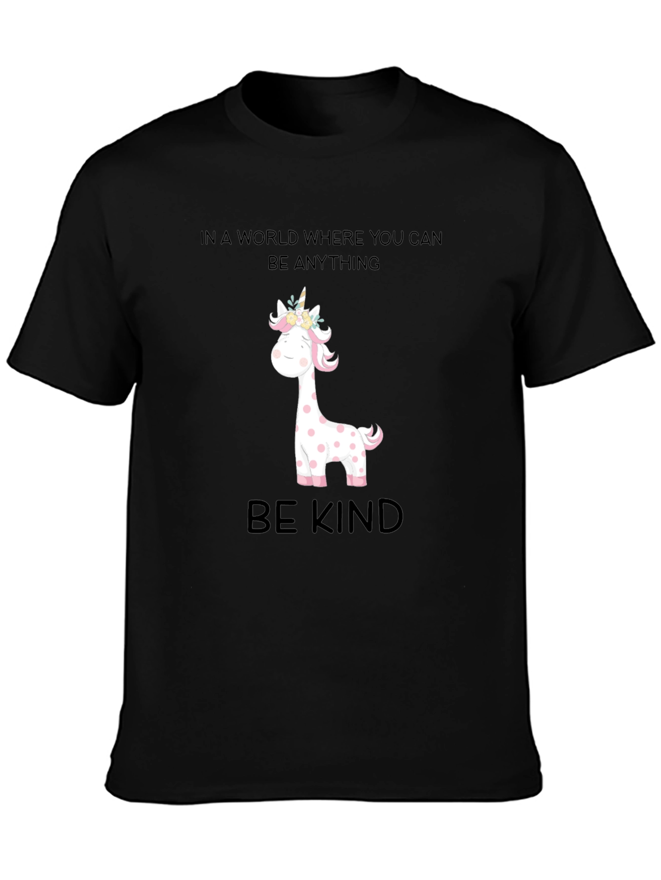 Be Kind Giraffe Unicorn Black Tee