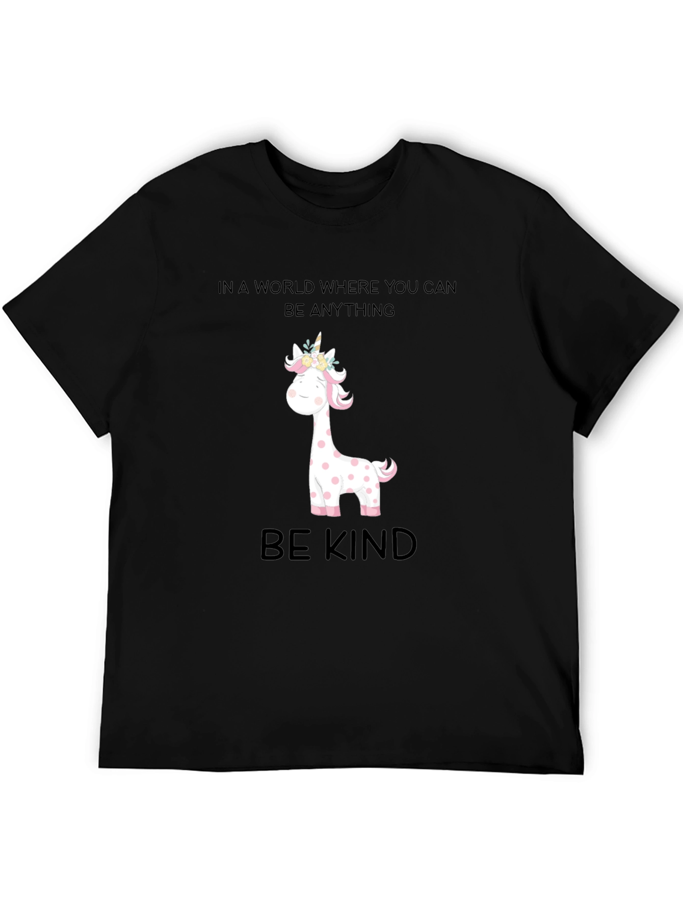Be Kind Giraffe Unicorn Black Tee