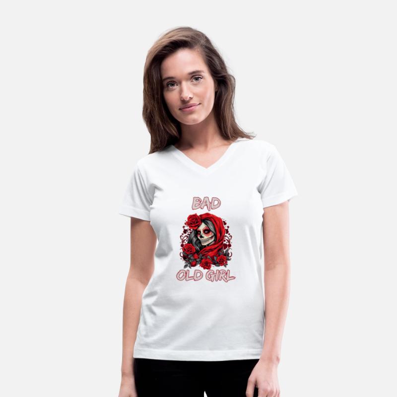 Bad Old Girl Rose Skull Sarcasm Ironic Biker