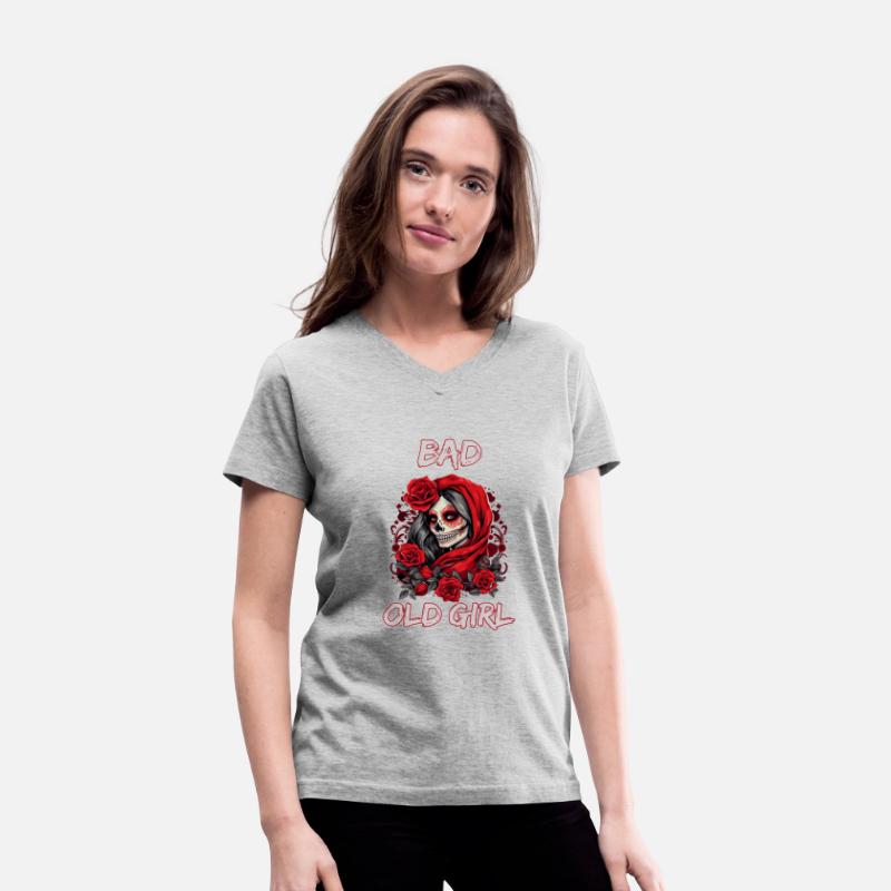 Bad Old Girl Rose Skull Sarcasm Ironic Biker
