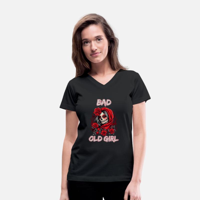 Bad Old Girl Rose Skull Sarcasm Ironic Biker