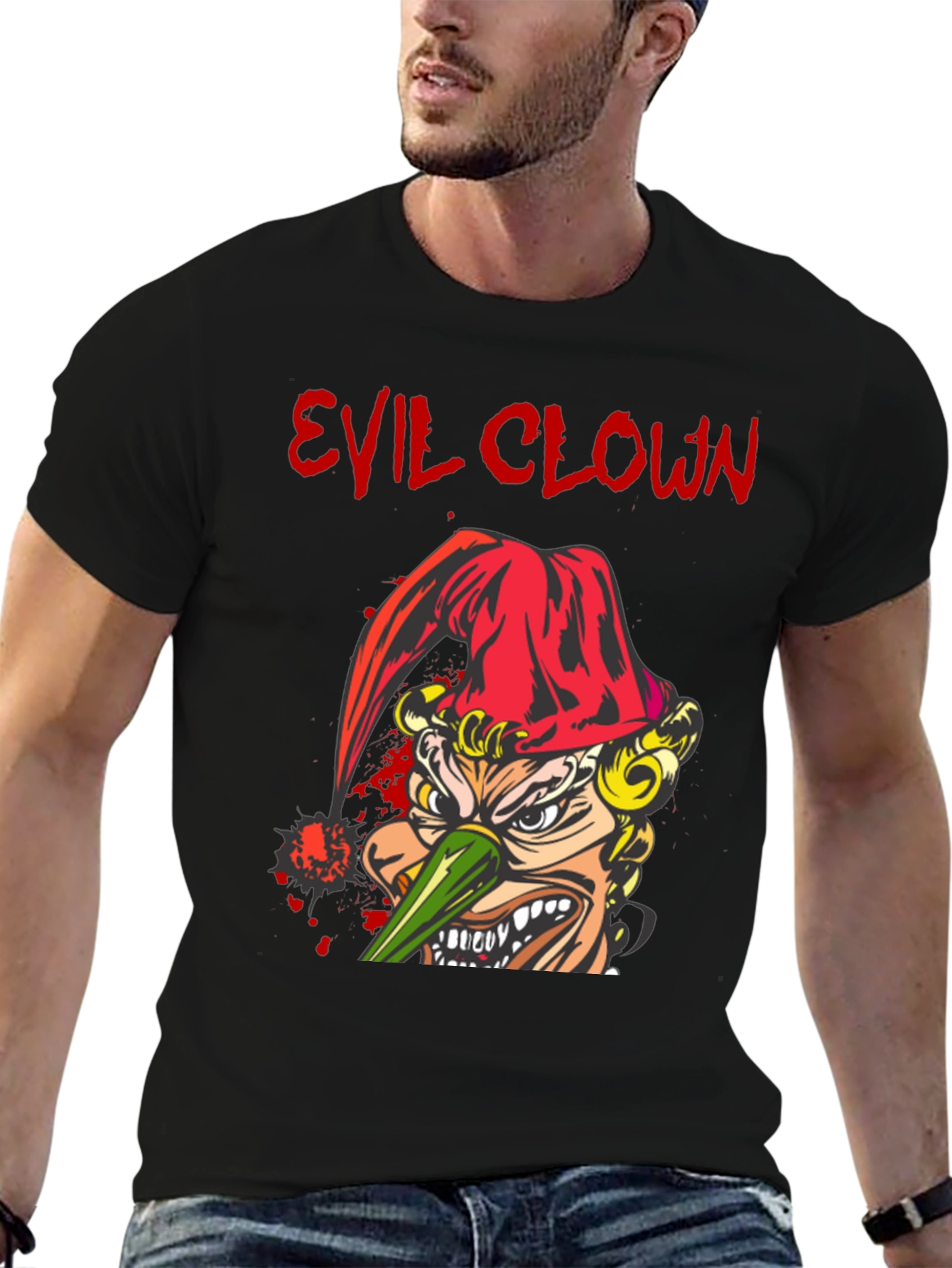 Evil Clown Graphic Print Black T-Shirt