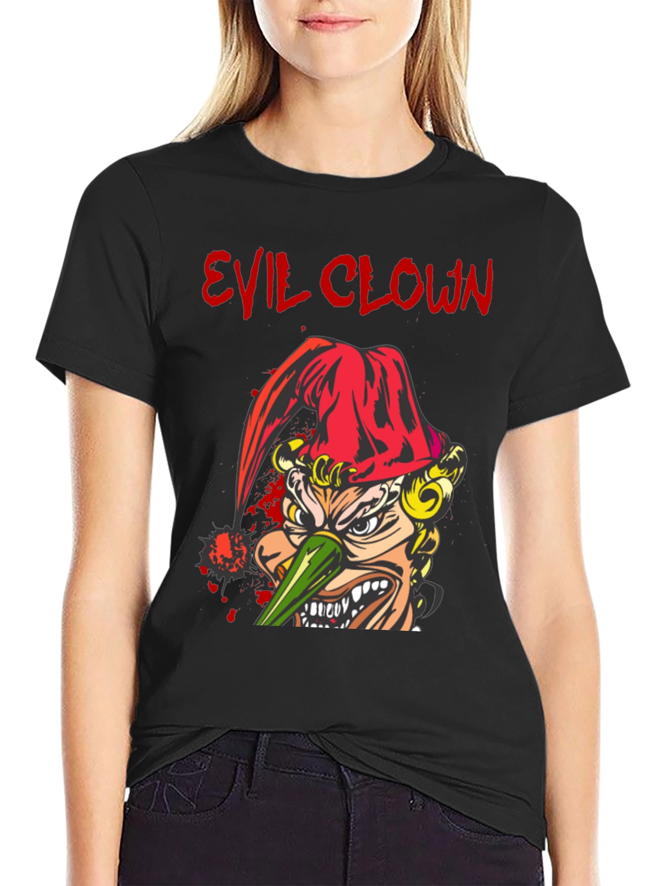Evil Clown Graphic Print Black T-Shirt