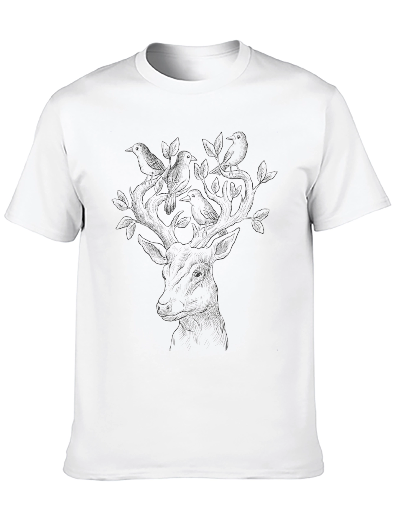 Deer & Birds Graphic Tee - Nature Inspired Design