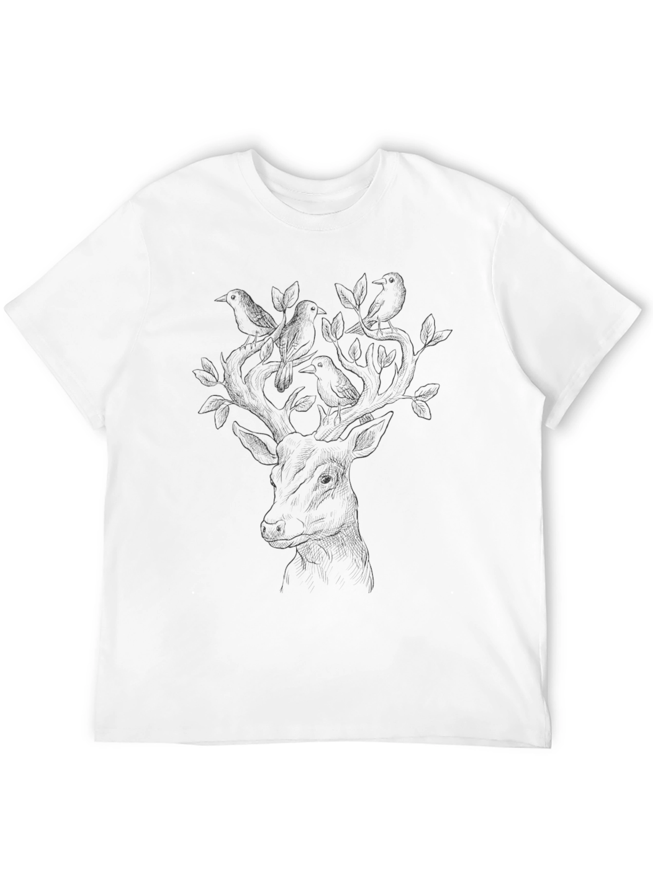 Deer & Birds Graphic Tee - Nature Inspired Design