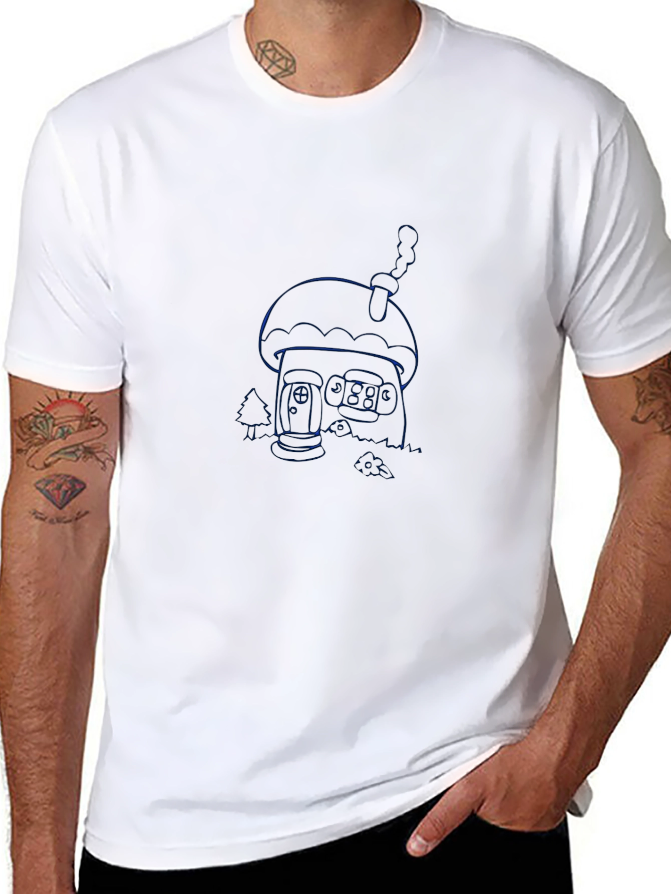 Mens Black Graphic T-Shirt - Unique Blue Design